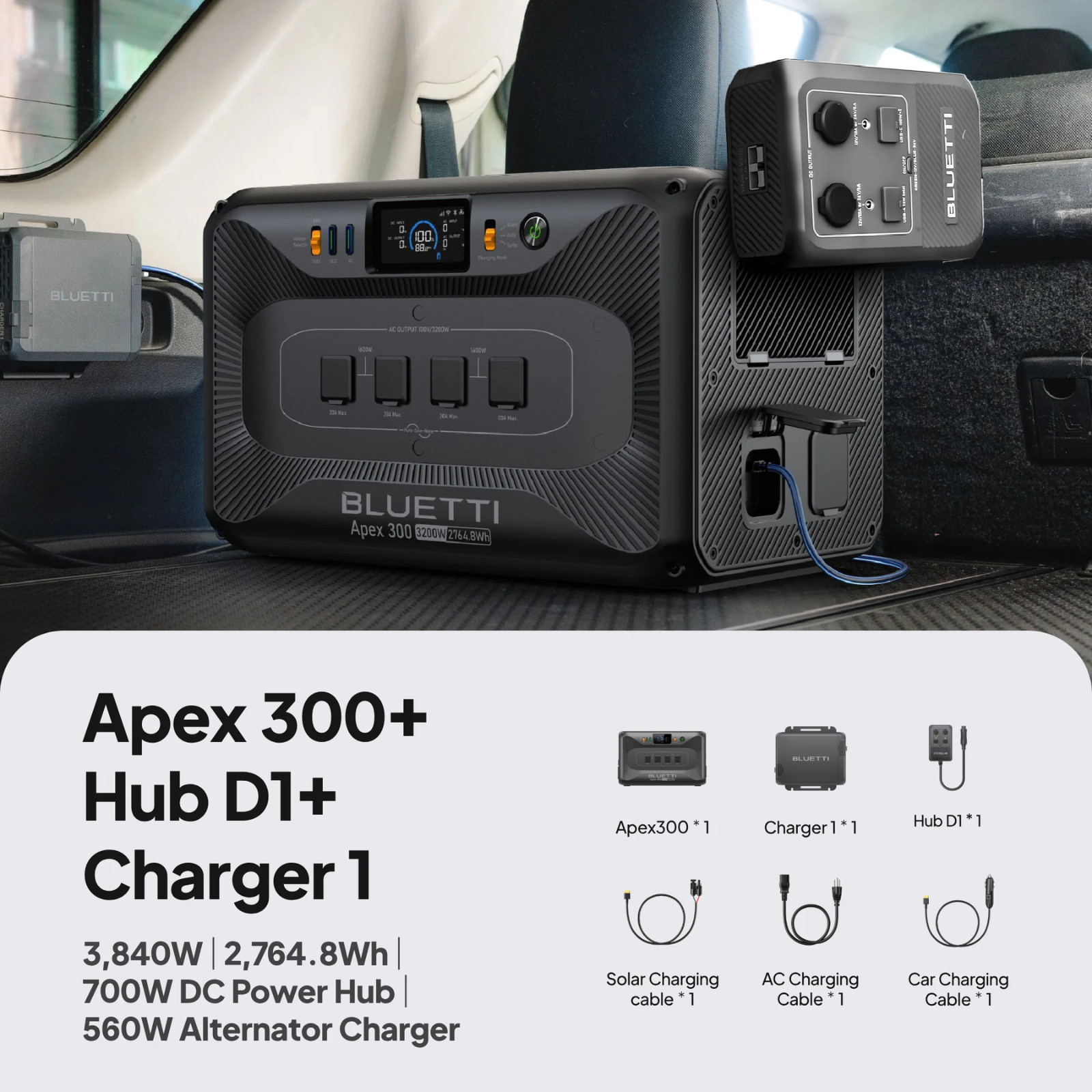 BLUETTI Apex 300 Power Station 2764.8Wh + Alternator Charger 1 + Power Hub D1