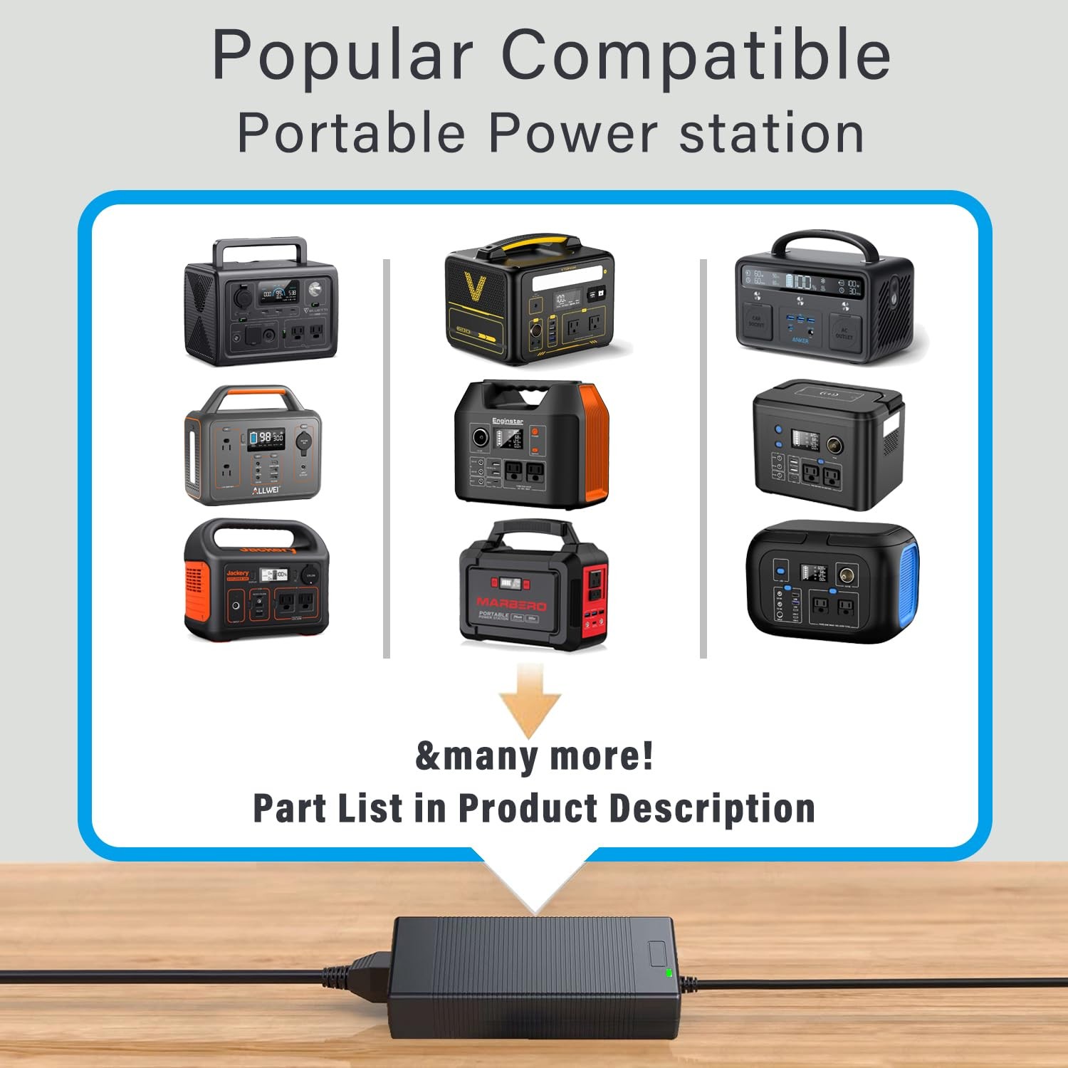 90W Universal AC Adapter Charger for Portable Power Station 300W to 600W Jack…