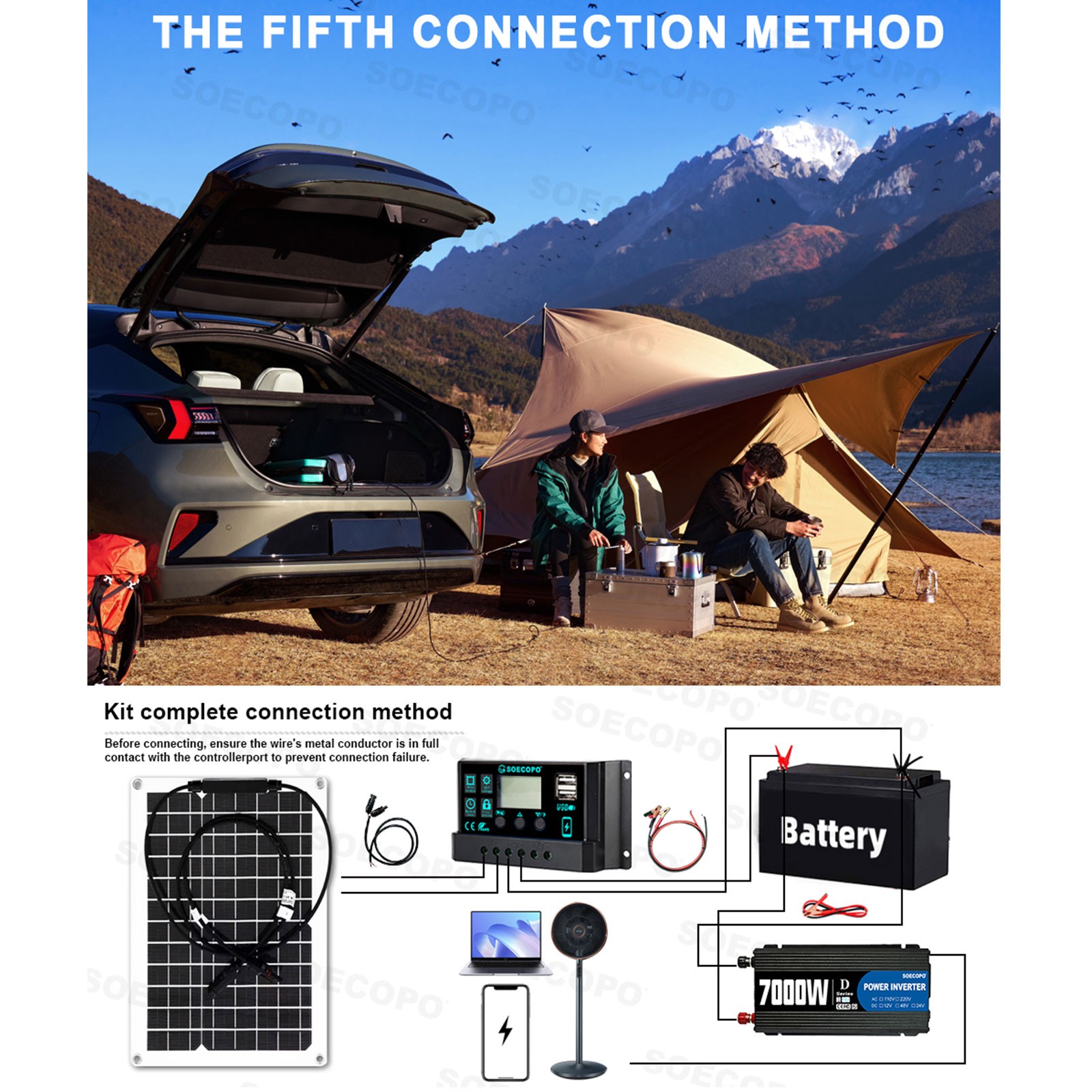 SOECOPO 7000W Peak Solar System Kit 12V To 110V 220V Inverter Generator