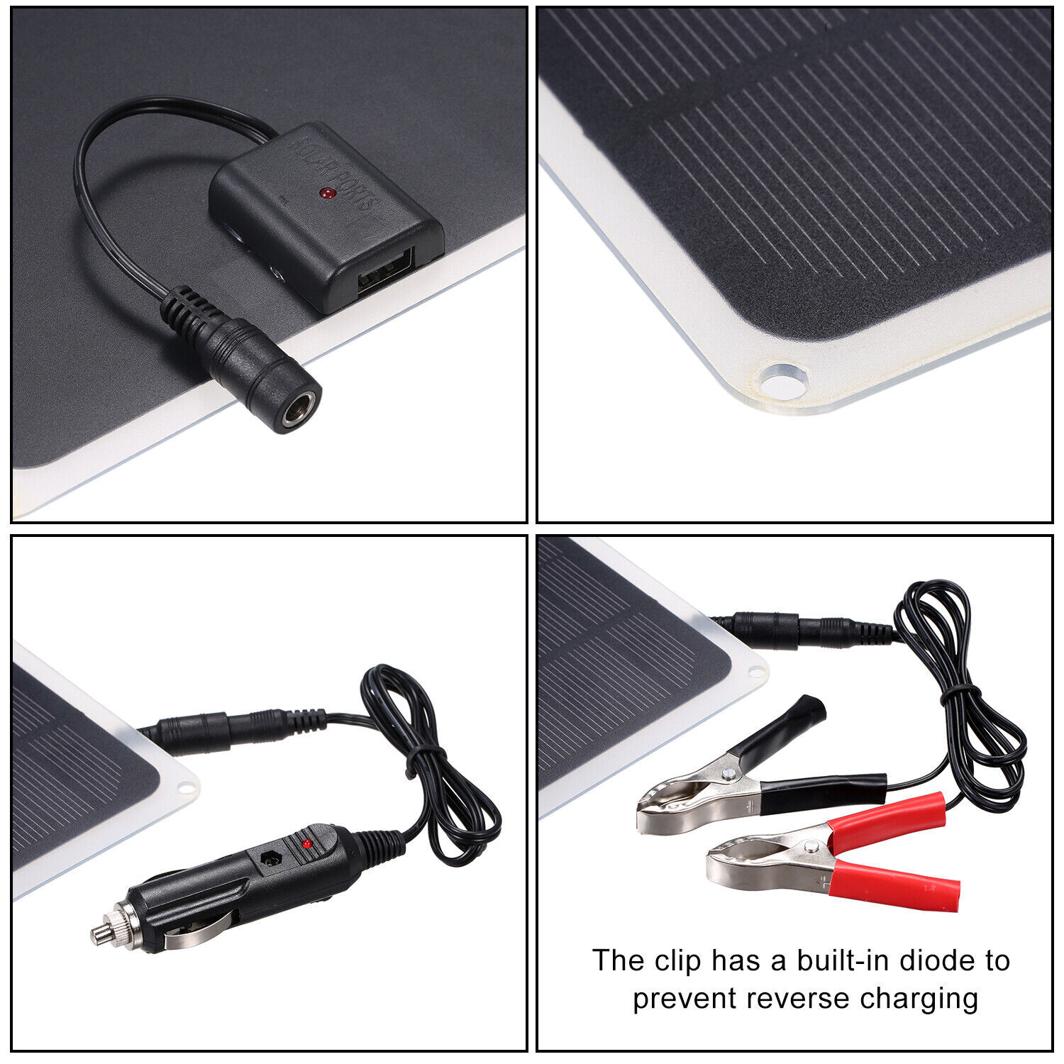 20W Solar Panel 12V Trickle Charger Battery Charger Kit Maintainer Boat Car RV