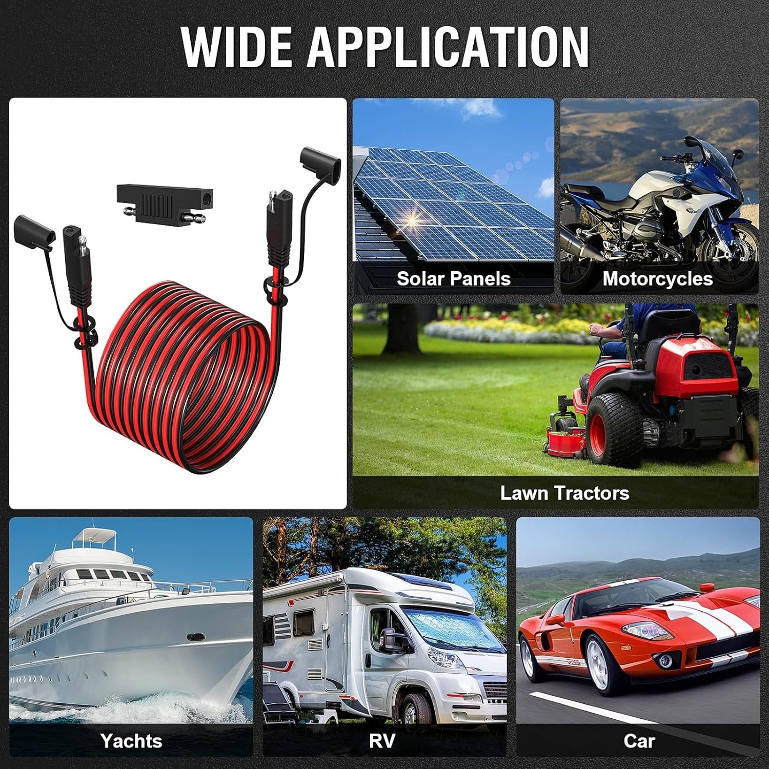 12FT Extension Cable 16AWG Quick Disconnect Connector for Automotive Solar Panel