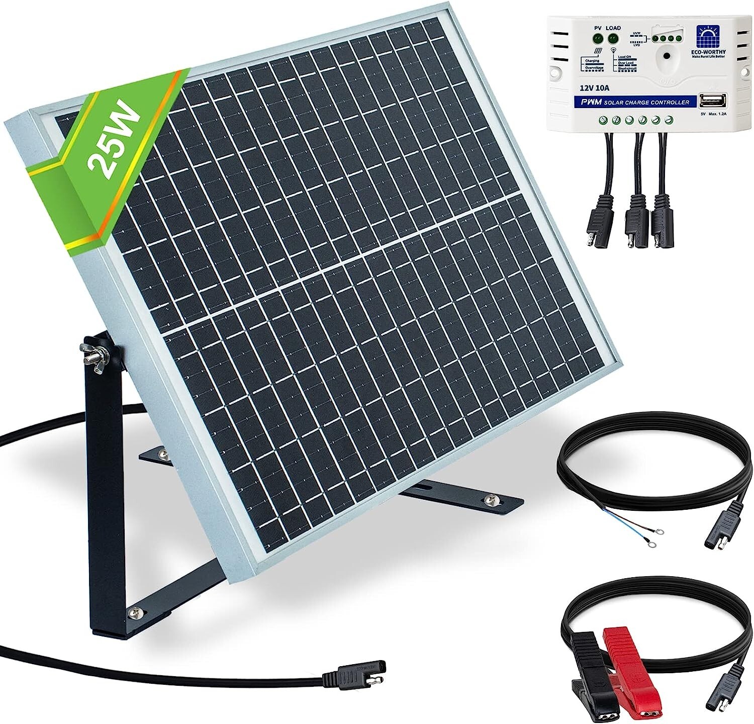Durable Solar Panel Kit: Adjustable Mount + SAE Connector + Charge Controller