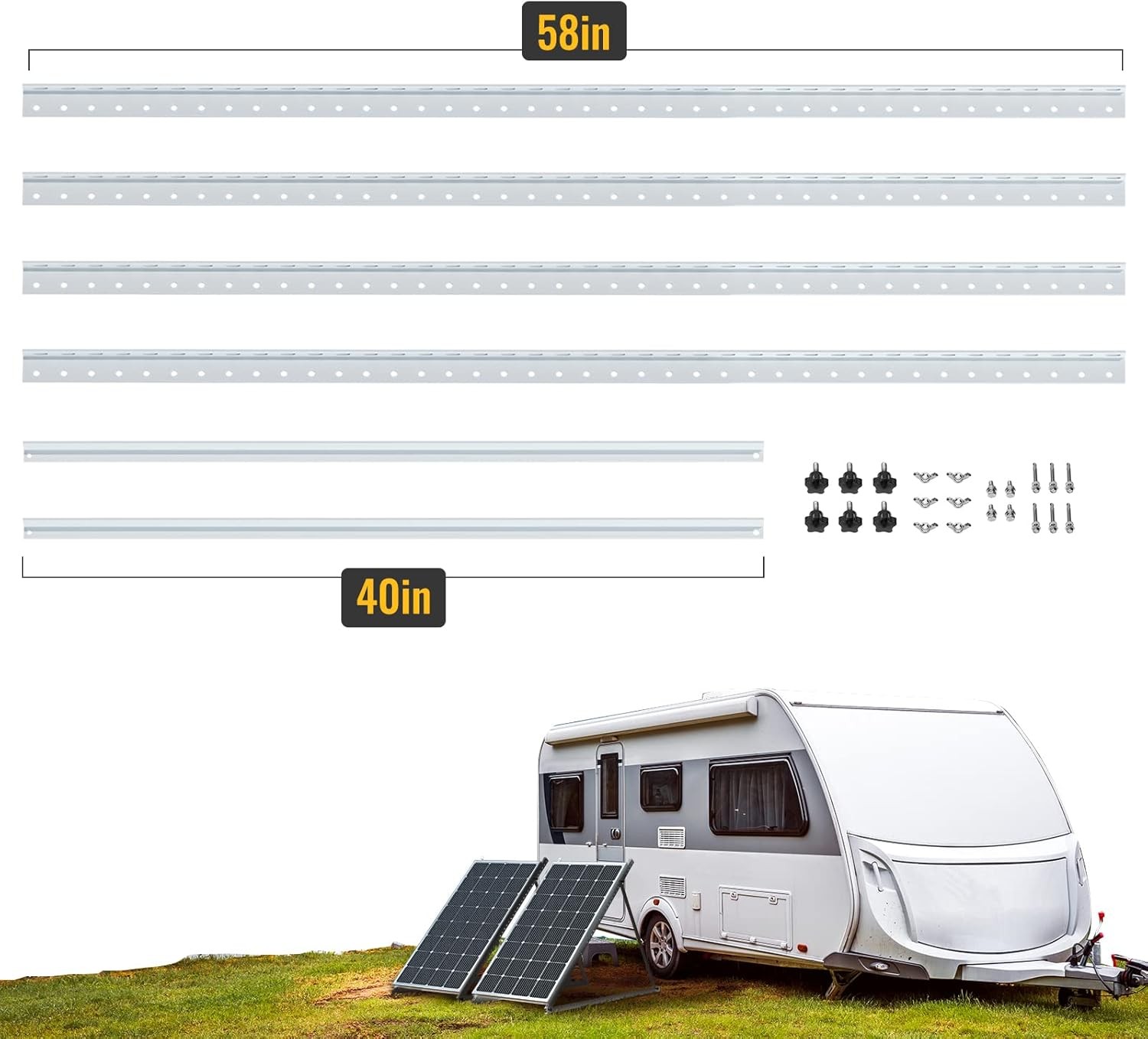 BougeRV 58in Adjustable Solar Panel Tilt Mount Brackets with Foldable Tilt Legs,