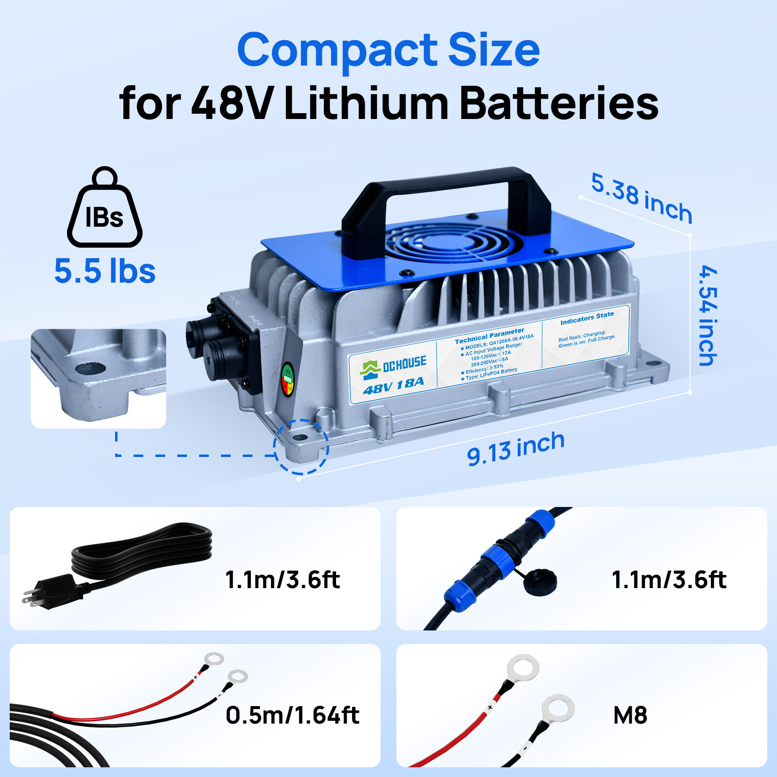 DC HOUSE 18 Amp 48 Volt Golf Cart Battery Charger RV Deep Cycles Solar System