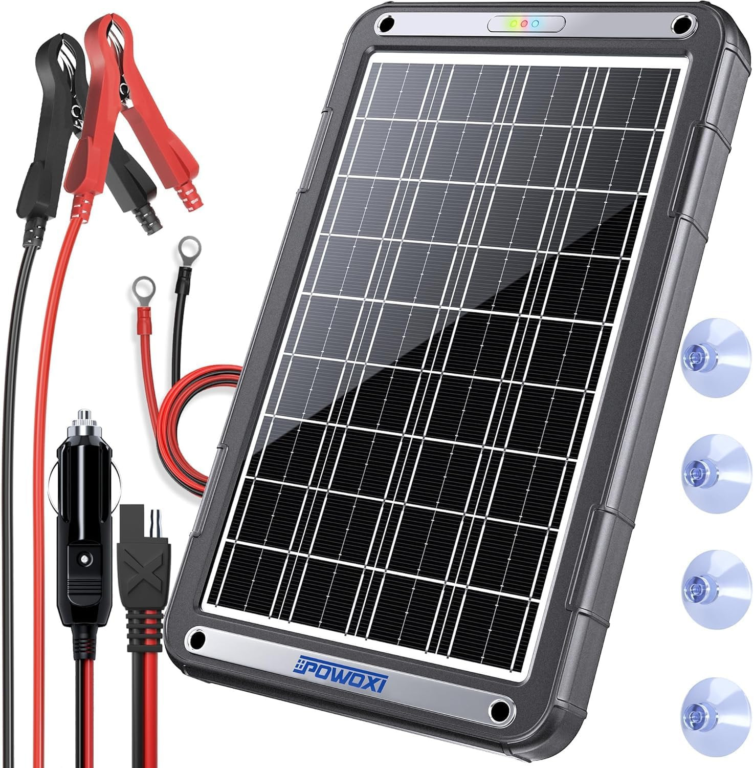 POWOXI 12V Solar Car Battery Charger: 15W Solar Trickle Charger Maintainer with