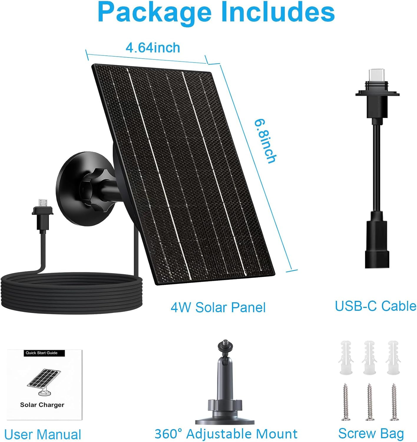Solar Panel Blink Outdoor 4/3/XT2/XT Camera 4W High-Efficiency Solar Charger USB