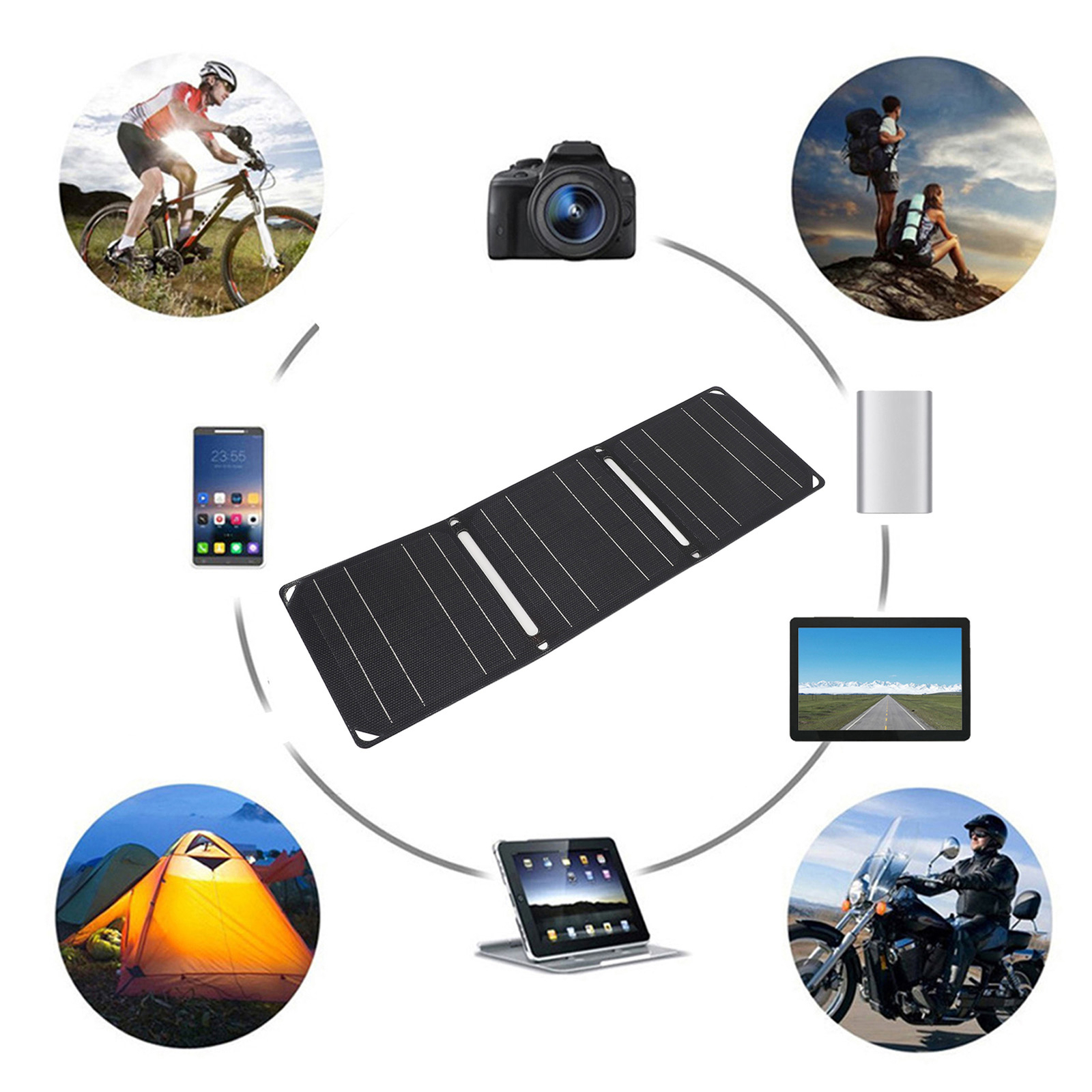 21W Portable Solar Panel Foldable Dual USB Charger For Phone Power Station Black