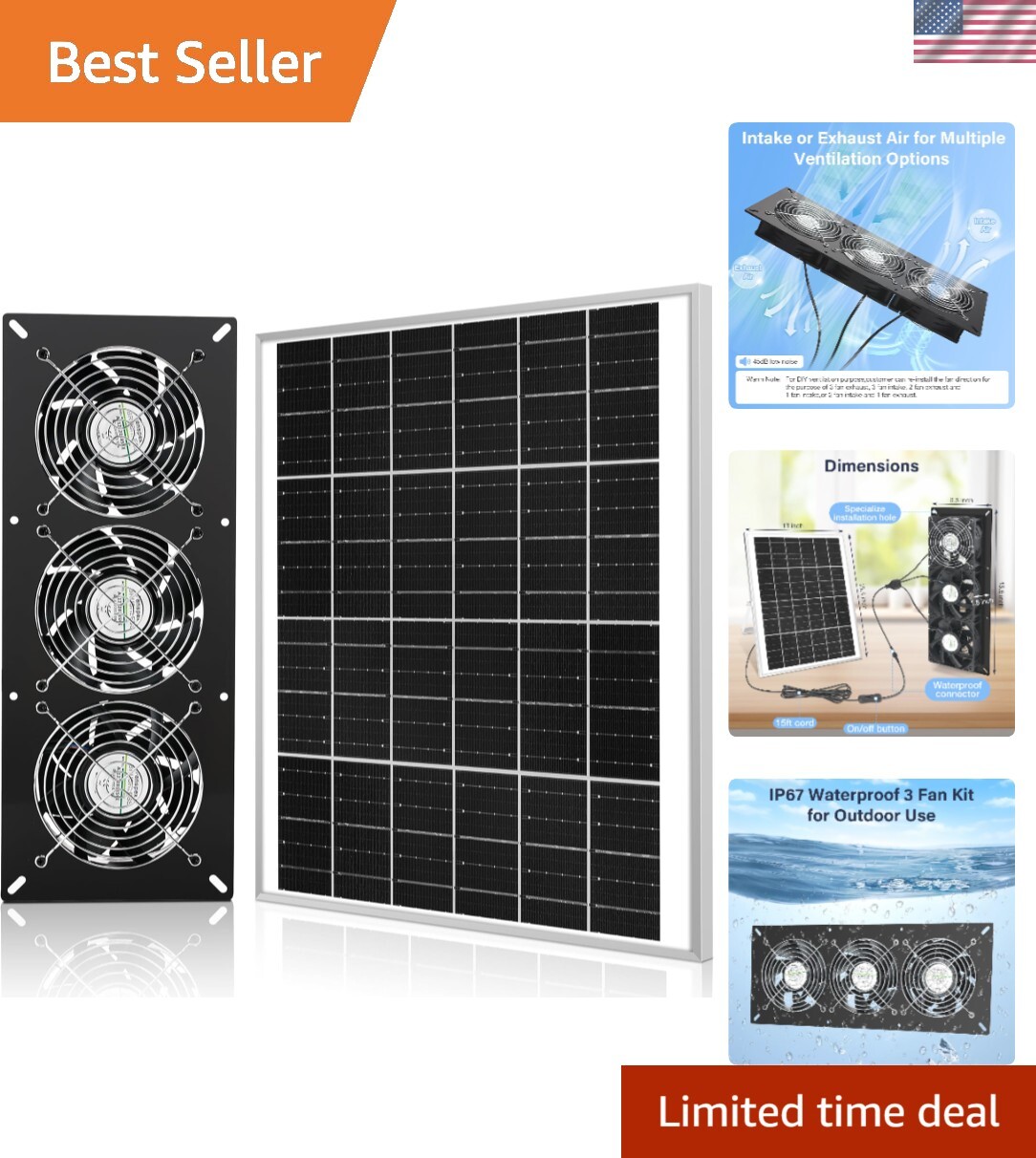Solar 3 Fan Kit, 25W Solar Panel Powered Exhaust Fan for Outdoor Chicken Coop…