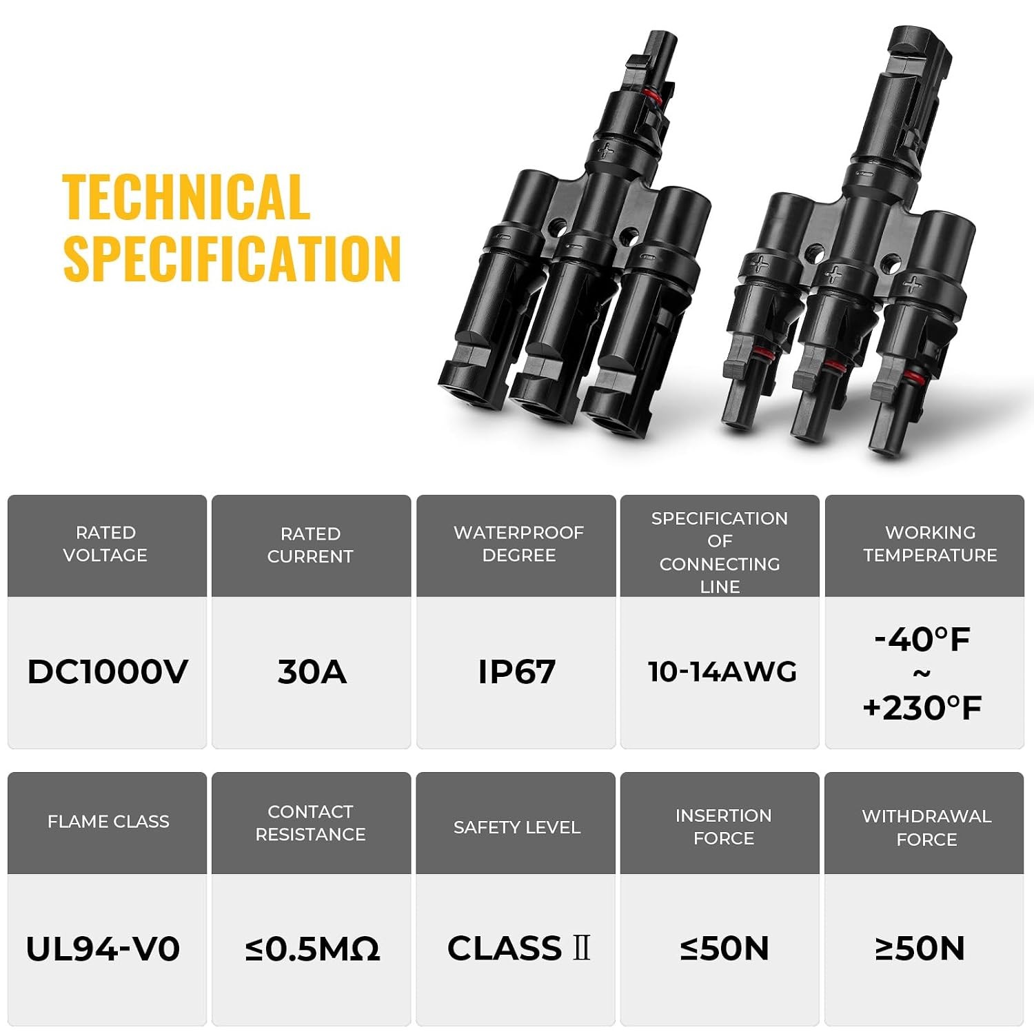 Solar Panel Connectors 3 to 1 Y Type Parallel Connection Adapter for Solar