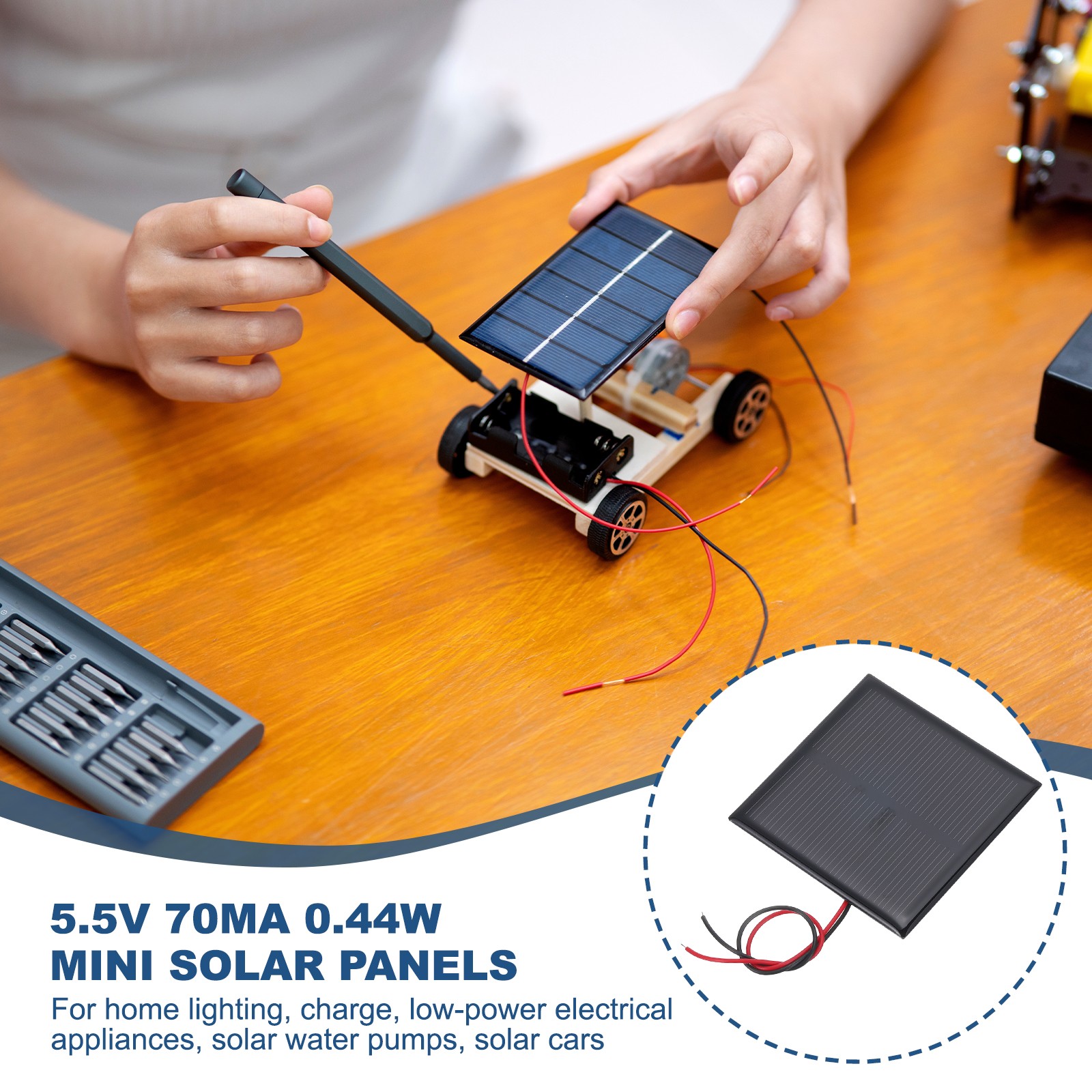 5 Pcs 5.5V 0.44W 70mA Mini Solar Panels with 2 Cable, 60mm x 60mm