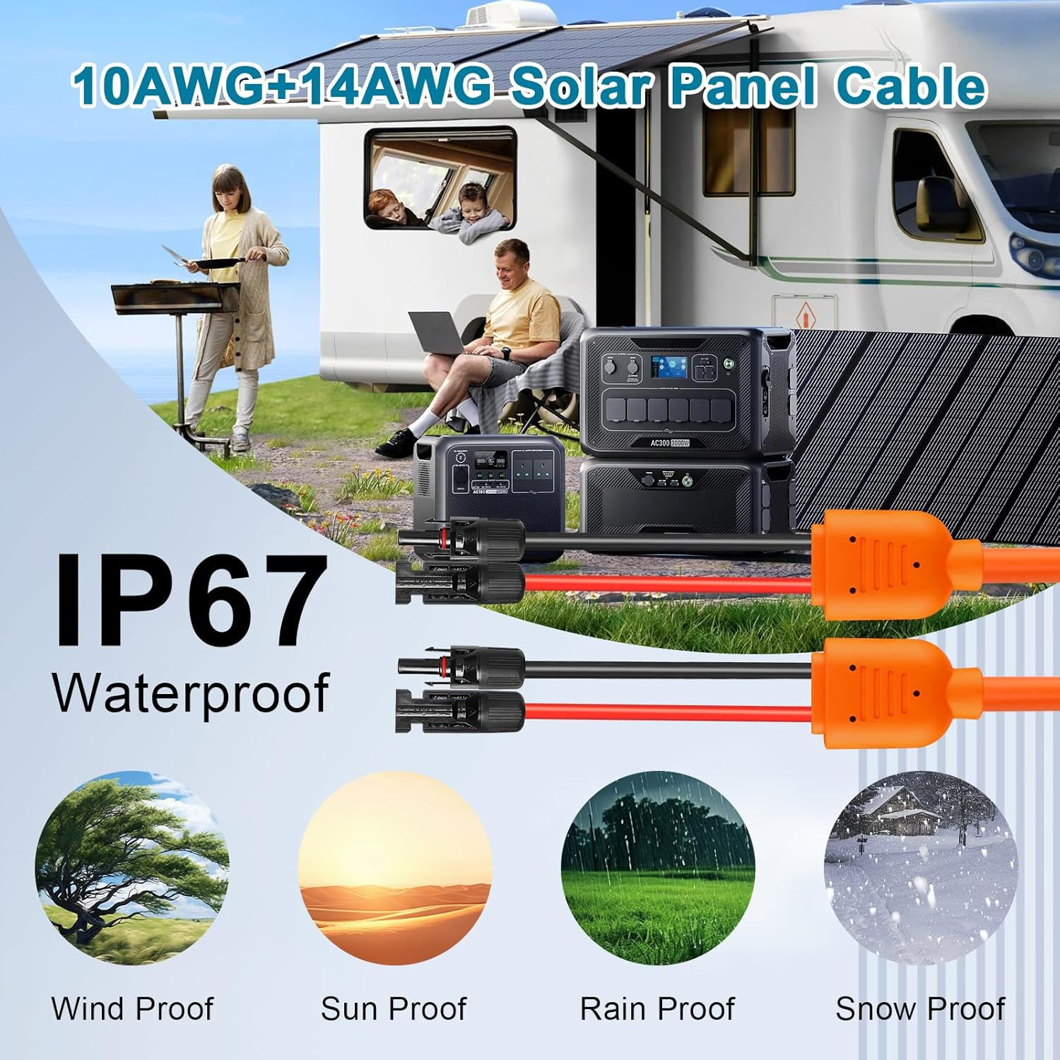 Solar Panel Extension Cable 100FT – 10AWG+14AWG Solar Wire with Female & Male I