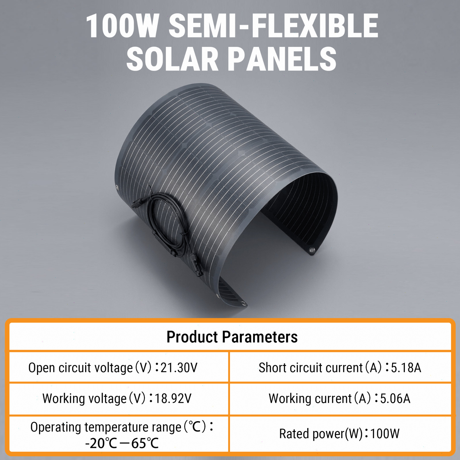 100W Flexible Solar Panel, 23% High-Efficiency Solar Panel Semi-Flexible Panel