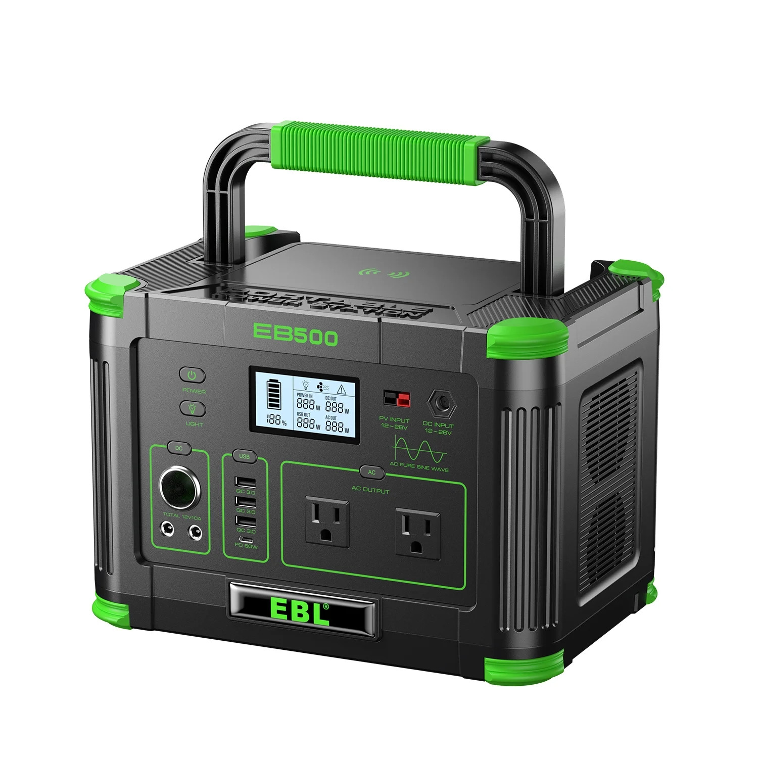 Portable Power Station 500w(Peak 1000W), Camping Solar Powerhouse Outdoor Indoor
