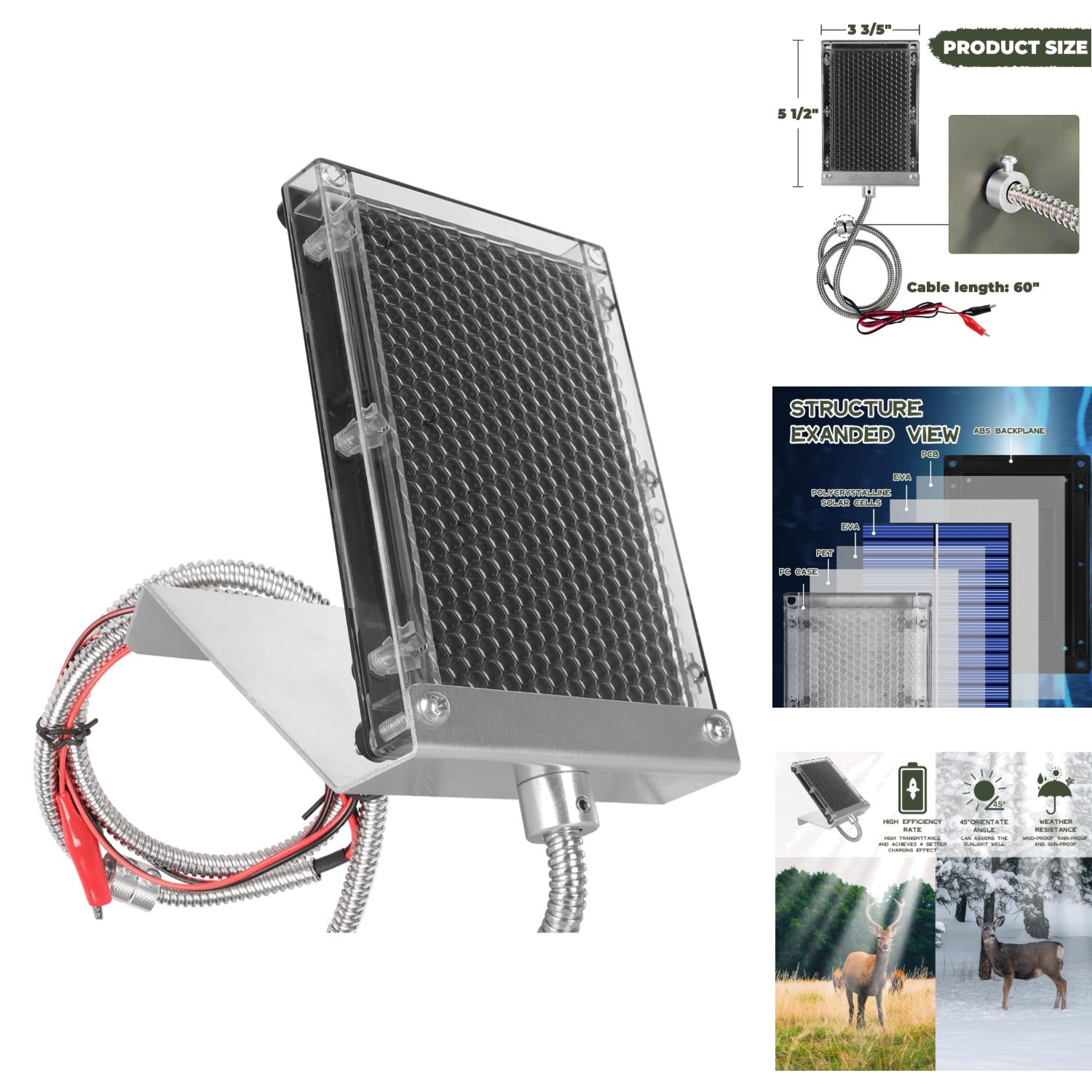 6V Solar Panel Charger Deer Feeder Battery Waterproof Outdoor Mounting Hardware
