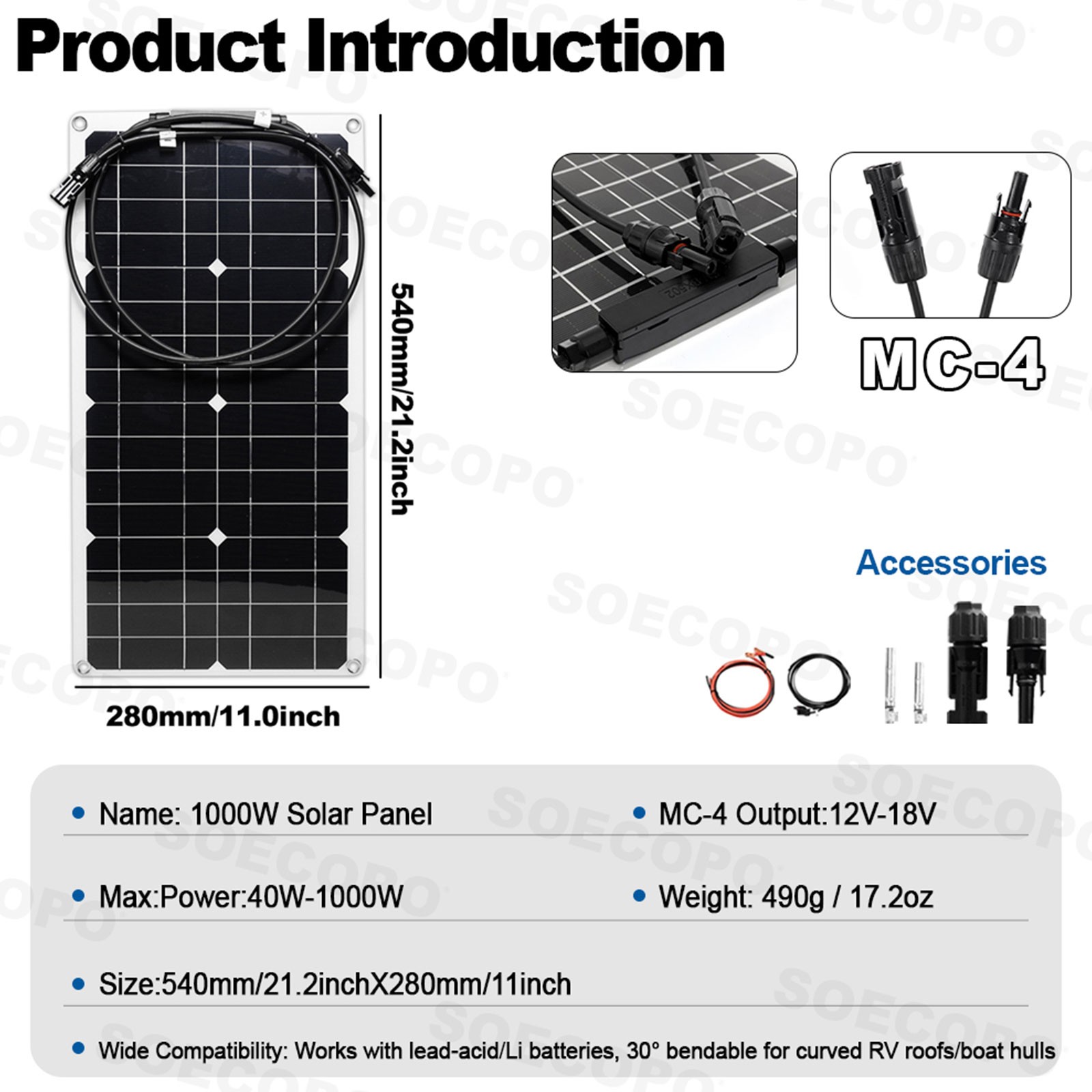 SOECOPO 30000W Peak Solar System Kit Flexible Panel for Camp Charger Off GridlN