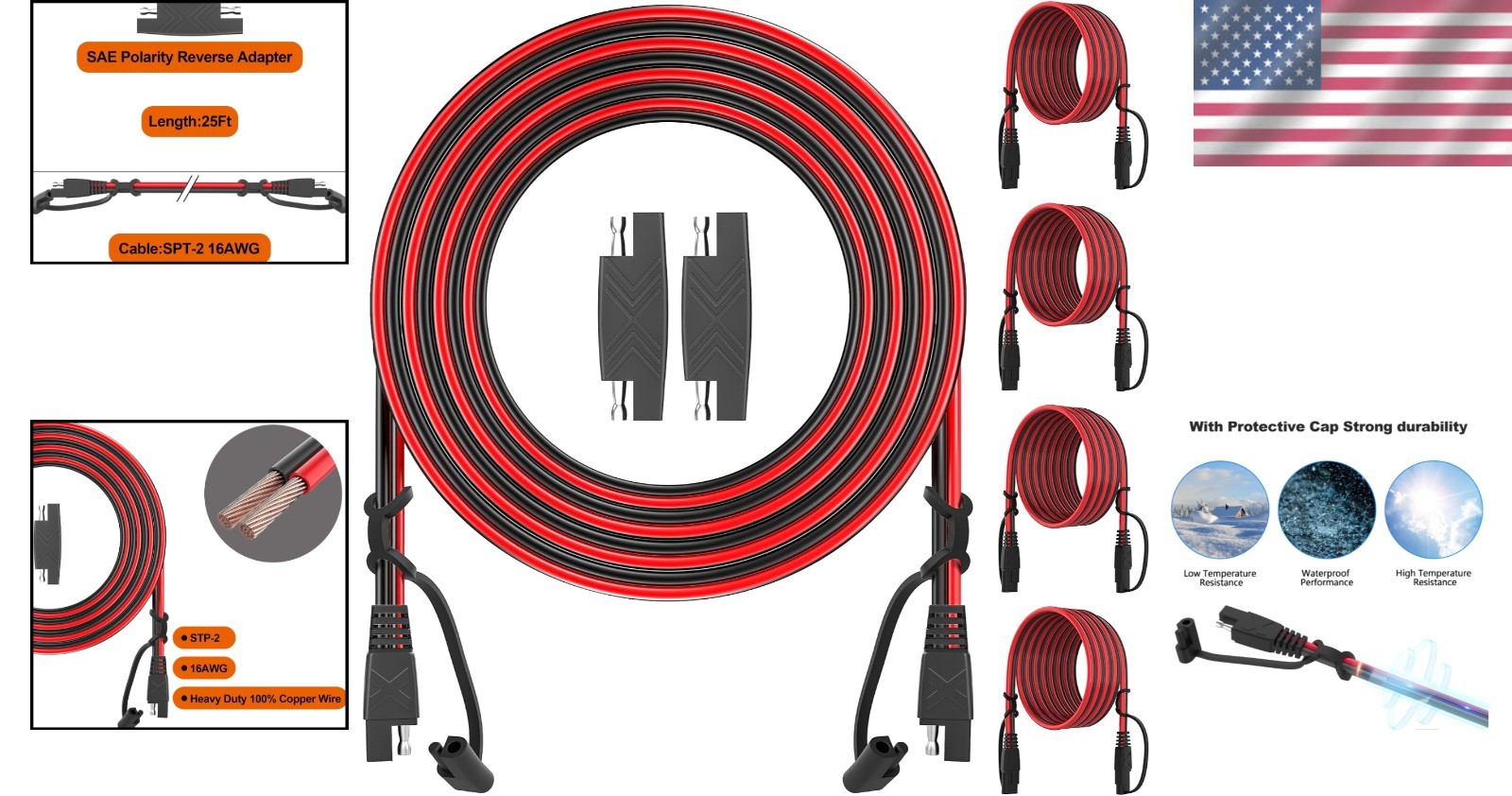 Durable 12FT SAE Quick Connect Cable, 4 Pack