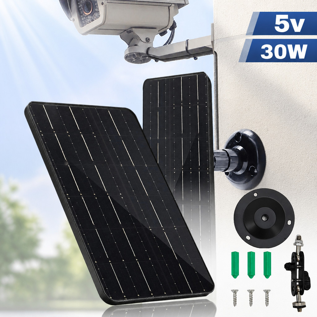 30W 5V Solar Panel Solar Cell Charger for Security Camera USB Type C Waterproof