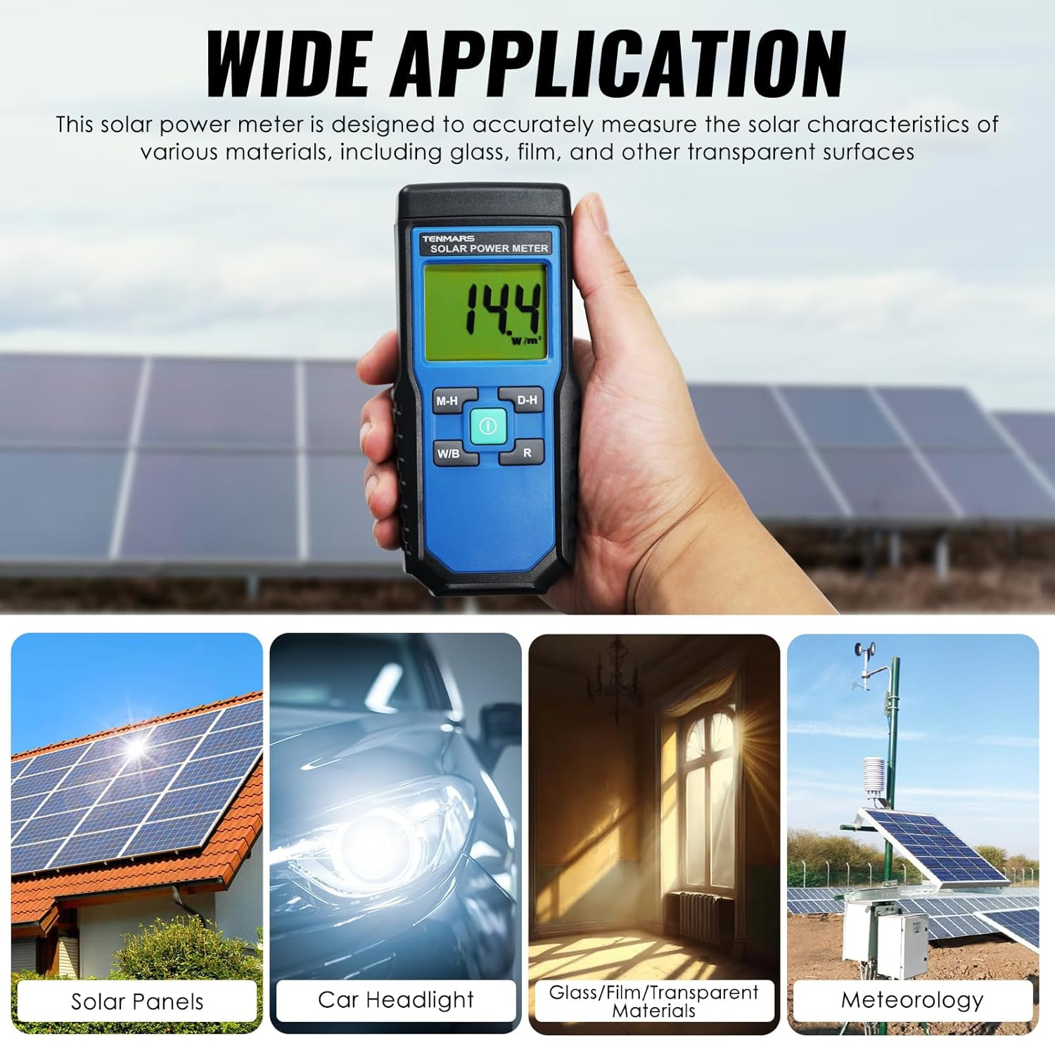 Solar Power Meter, Handheld Solar Irradiance Meter Solar Energy Meter, Digital S