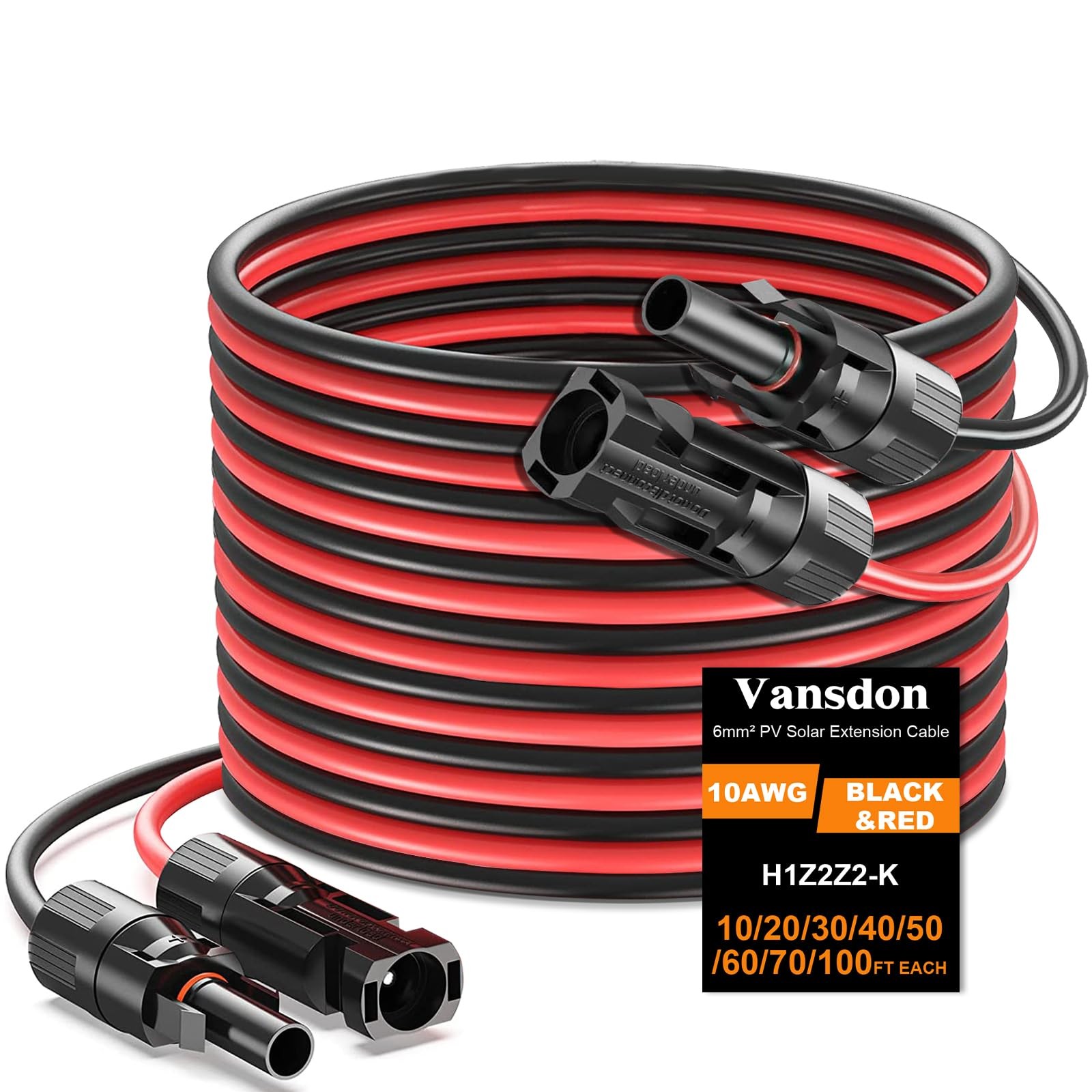 2×30 Feet Solar Panel Extension Cable- 10AWG Solar Cable Solar Panel Cable wi…