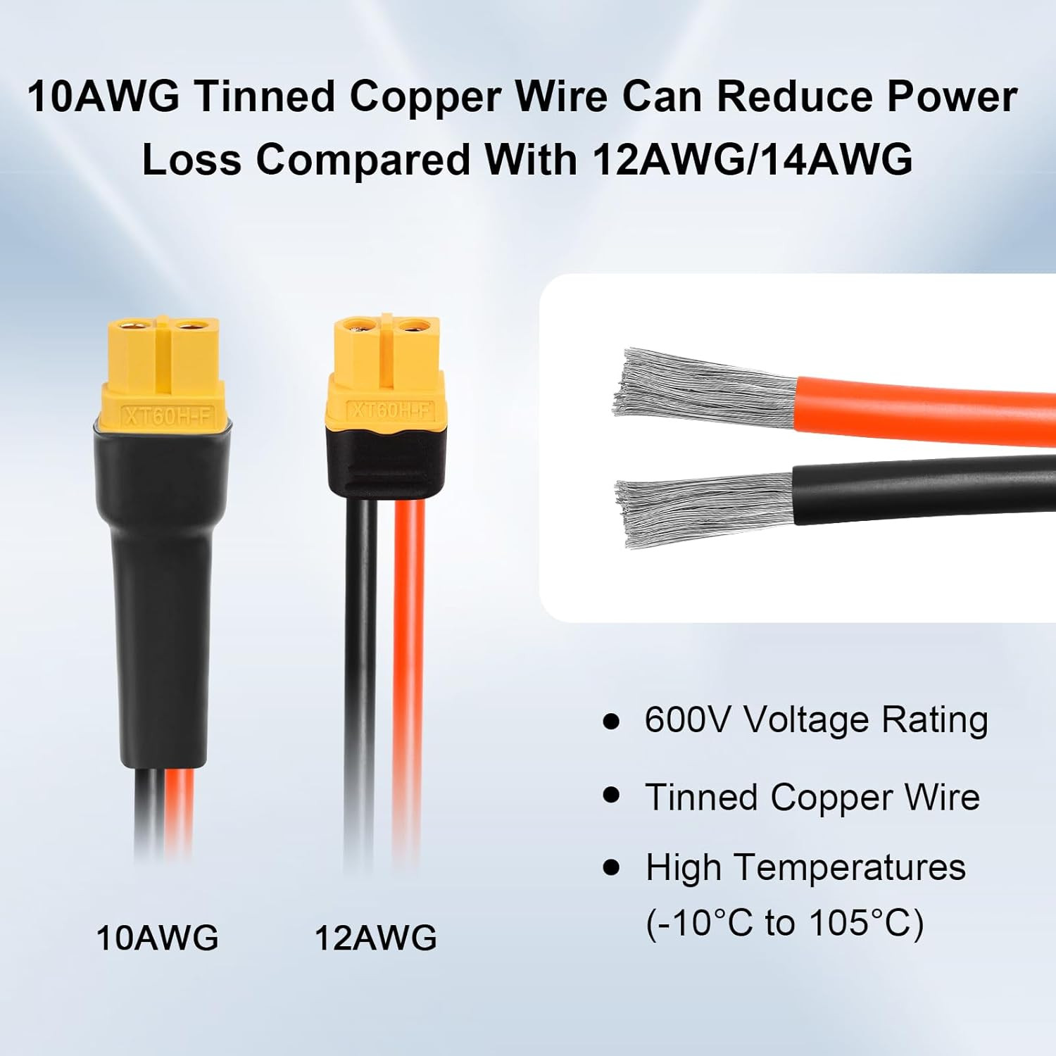 XT60 Extension Cable 50FT, 10AWG Tinned Copper Wire with XT60 Male to Female Con