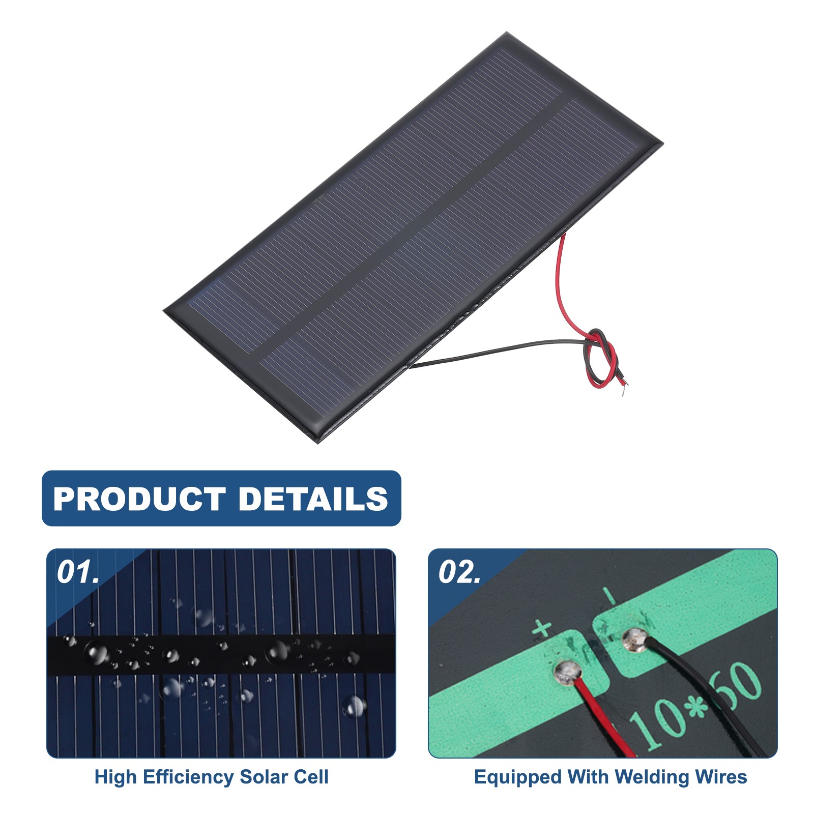 5 Pcs 5V 1W 200mA Mini Solar Panels with 2 Cable 130mm x 60mm