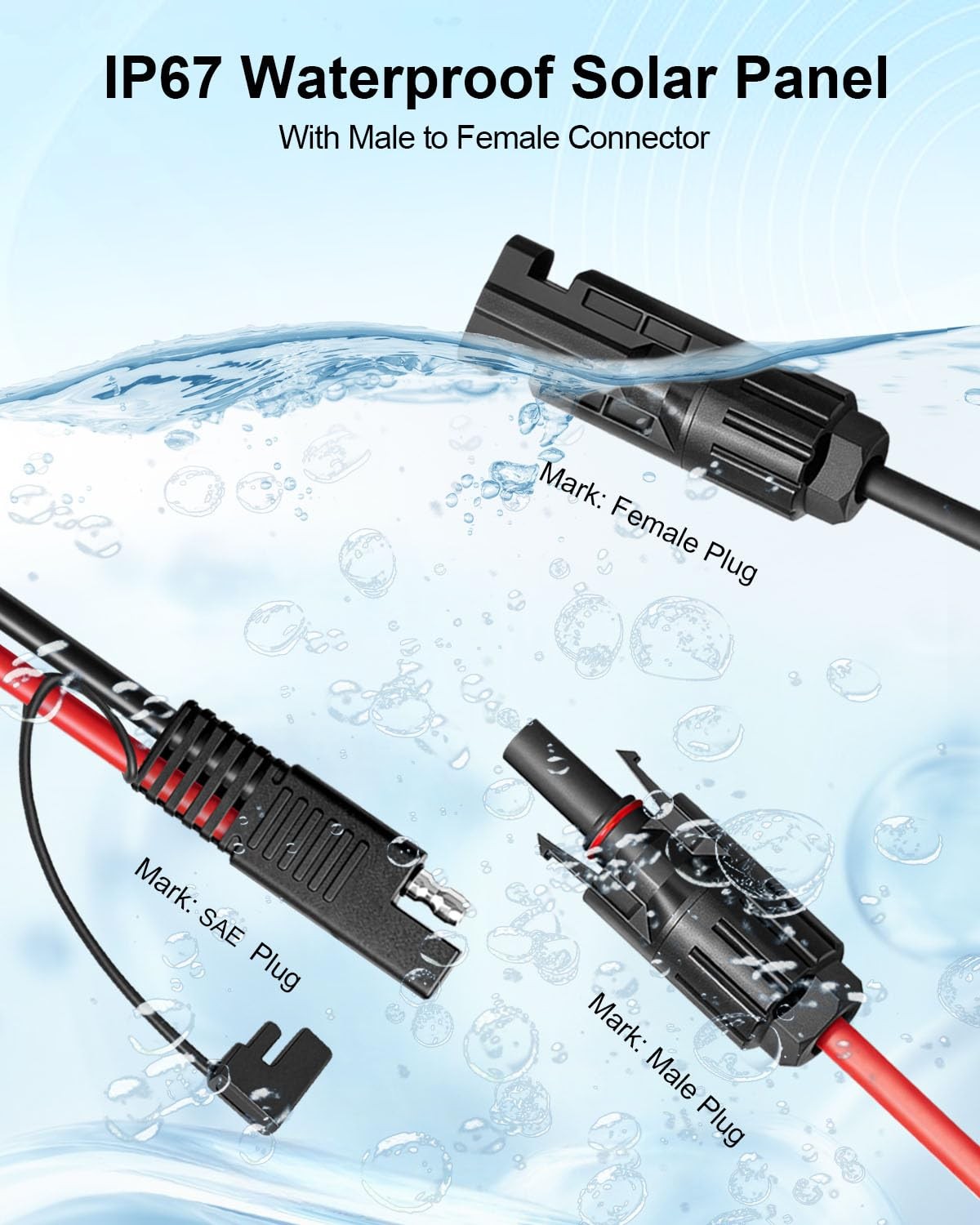 Solar Panel Connector to SAE Adapter Cable 1FT 10AWG