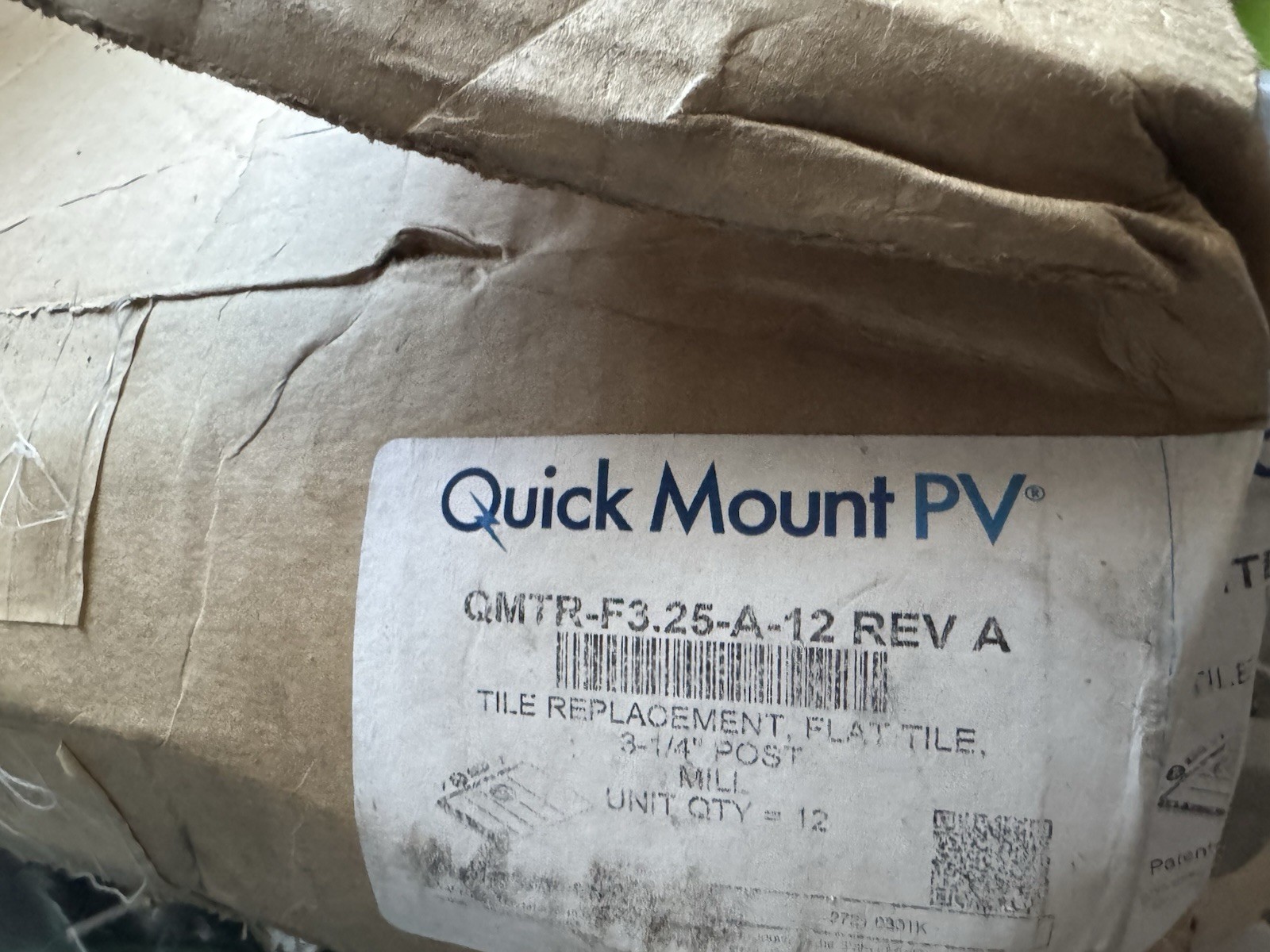 Quick Mount PV QMTR-F3.25-A-12 Flat Tile Replacement Mount w/ 3-1/4-inch Post 12