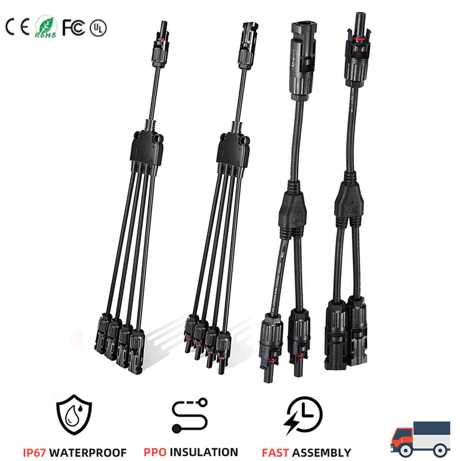 Solar Panel Y Branch Cable Waterproof Connection Adapter Connector Extension US