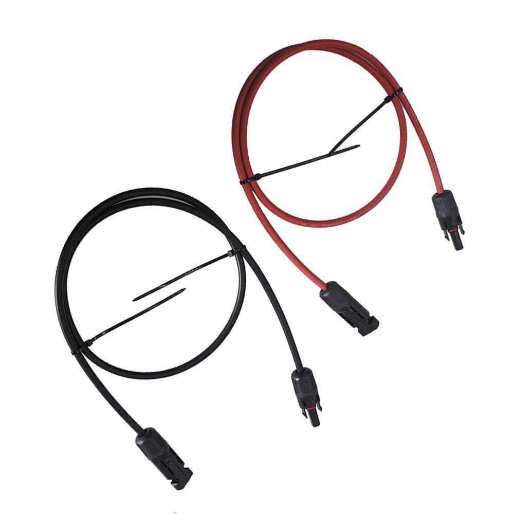 1 Pair 3 Feet Black + Red 10 AWG Solar Panel Extension Cable Wire Connector