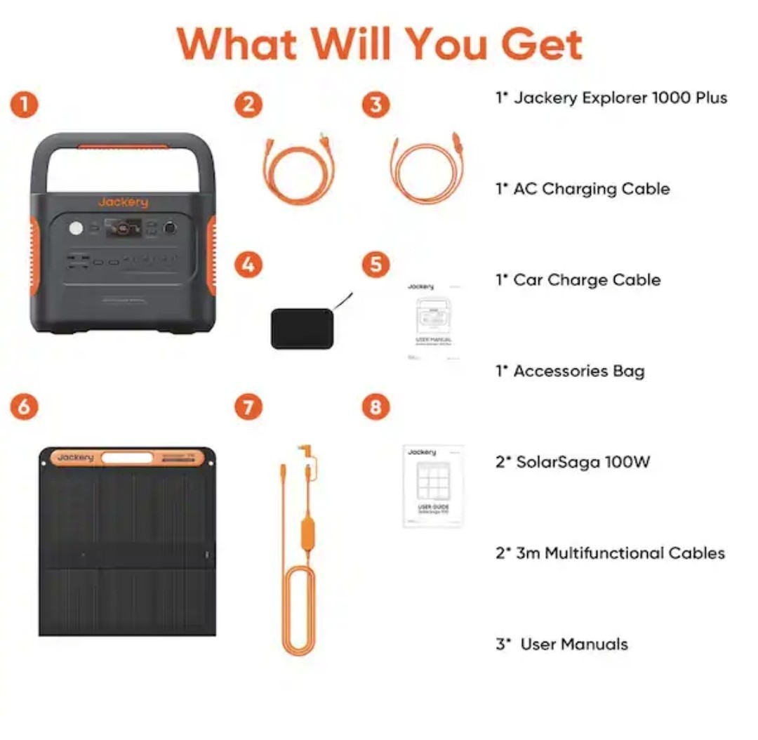 Jackery Solar Generator 1000 Plus 2000W 4000W Peak LiFePO4 w/ 2x100W Panels