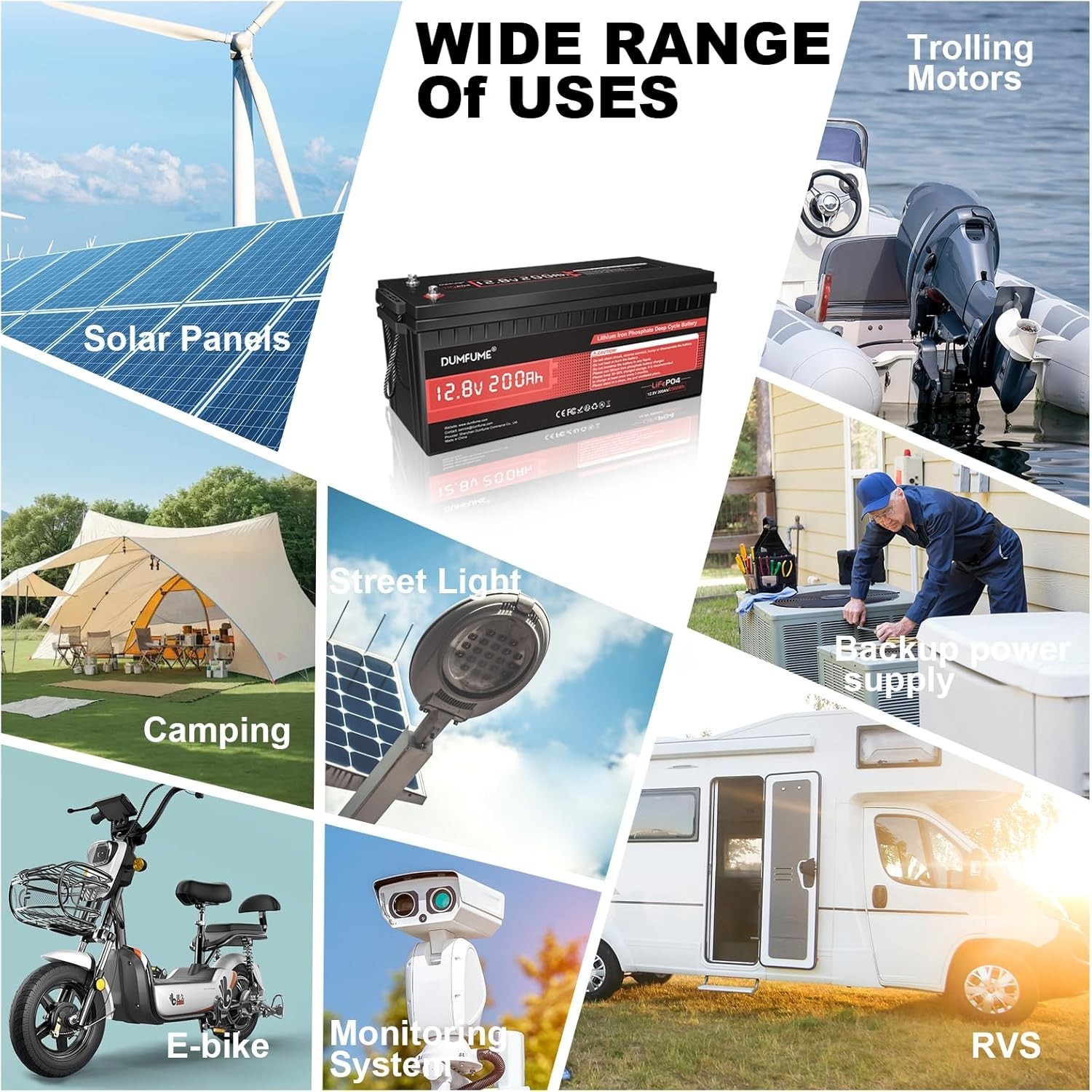 12V 200Ah LiFePO4 Lithium Battery Deep Cycle 200A BMS For RVs Solar Off-grid