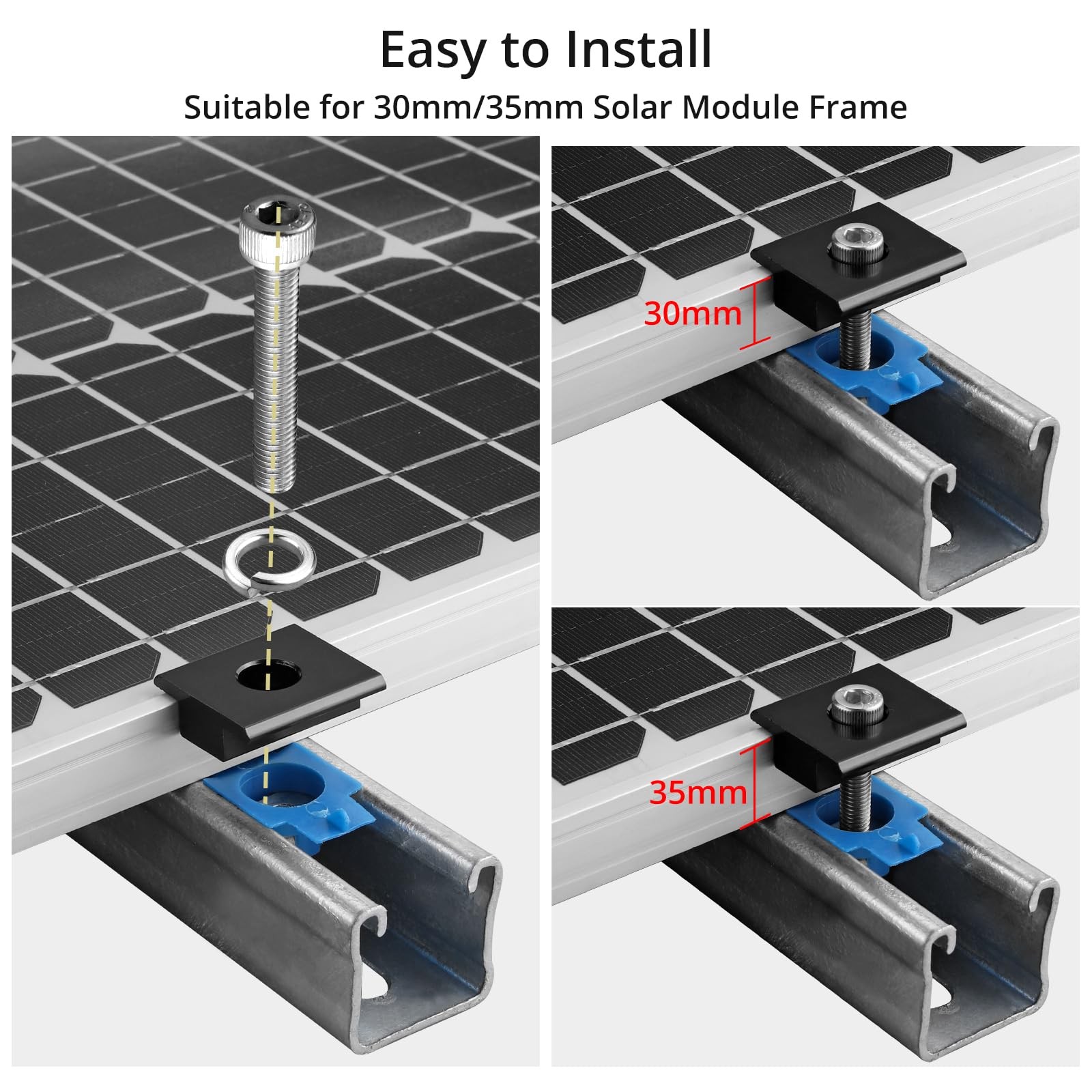 10Pcs Solar Panels Mid Clamps for Unistrut Aluminium Panel Brackets 30Mm/35Mm