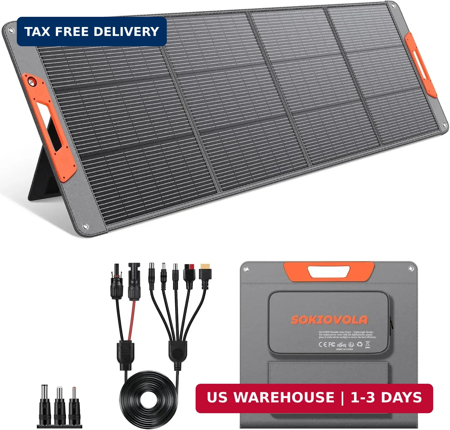 SOKIOVOLA 200W Ultra-Lightweight Portable Solar Panel for EF/Jackery/Anker Power