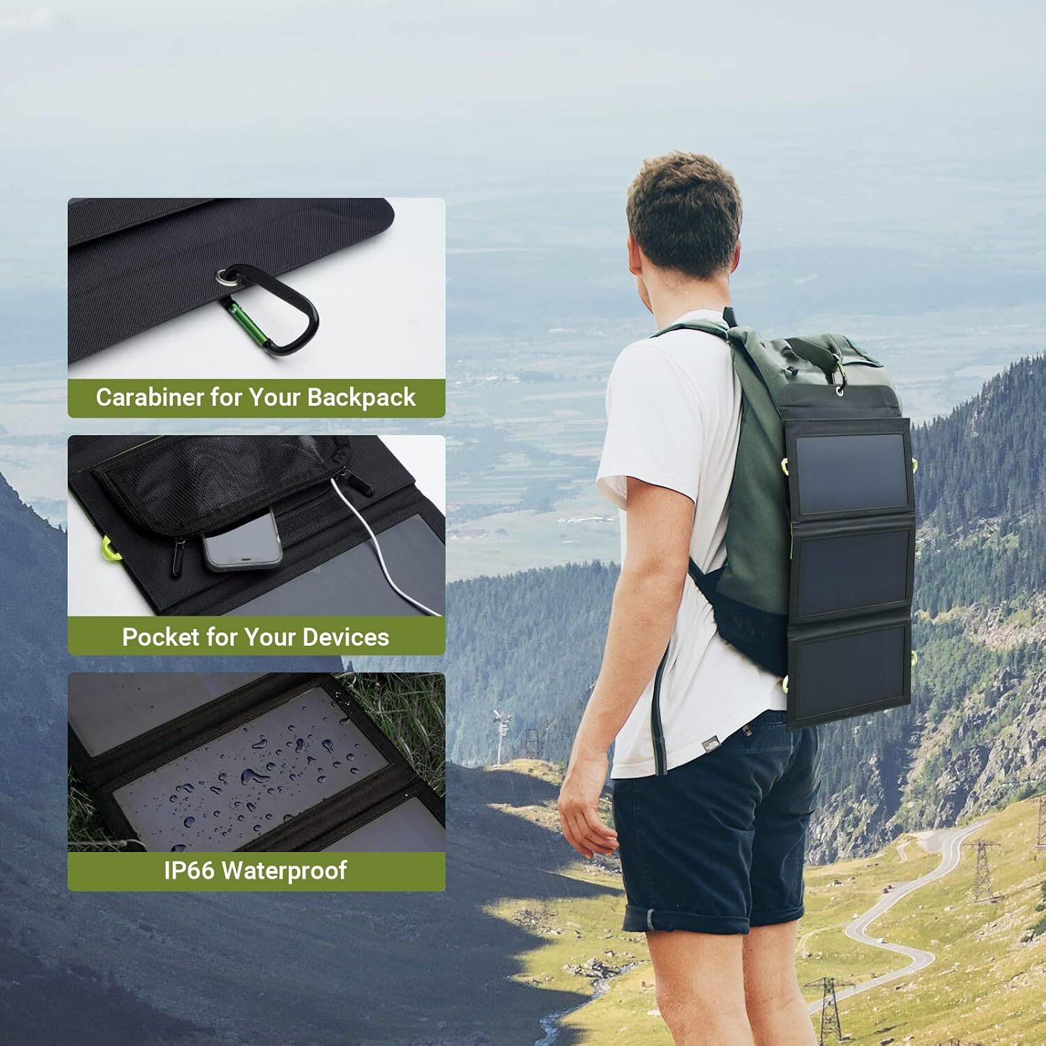 ALLPOWERS 5V 21W Solar Portable Folding Solar Panel Kit Solar Camping Charger
