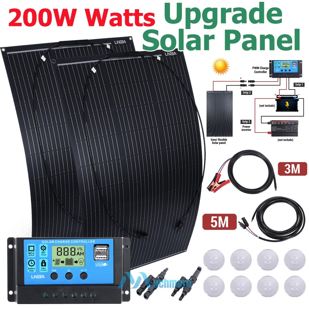 200W 100W Portable Flexible Mono Solar Panel+30A Controller RVs Camping Rooftop