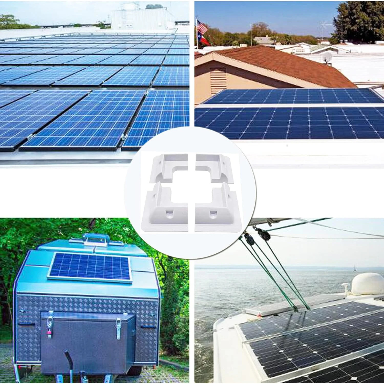 Solar Panel ABS Plastic Mounting Bracket with 5 Non Drilling Corner Kits, RV Mar