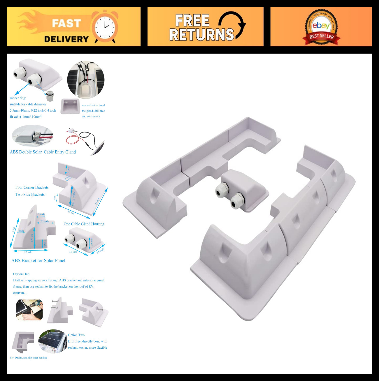 7PCS Solar Panel Mounting Bracket Kit – Drill-Free Corner Brackets for RVs, Boat