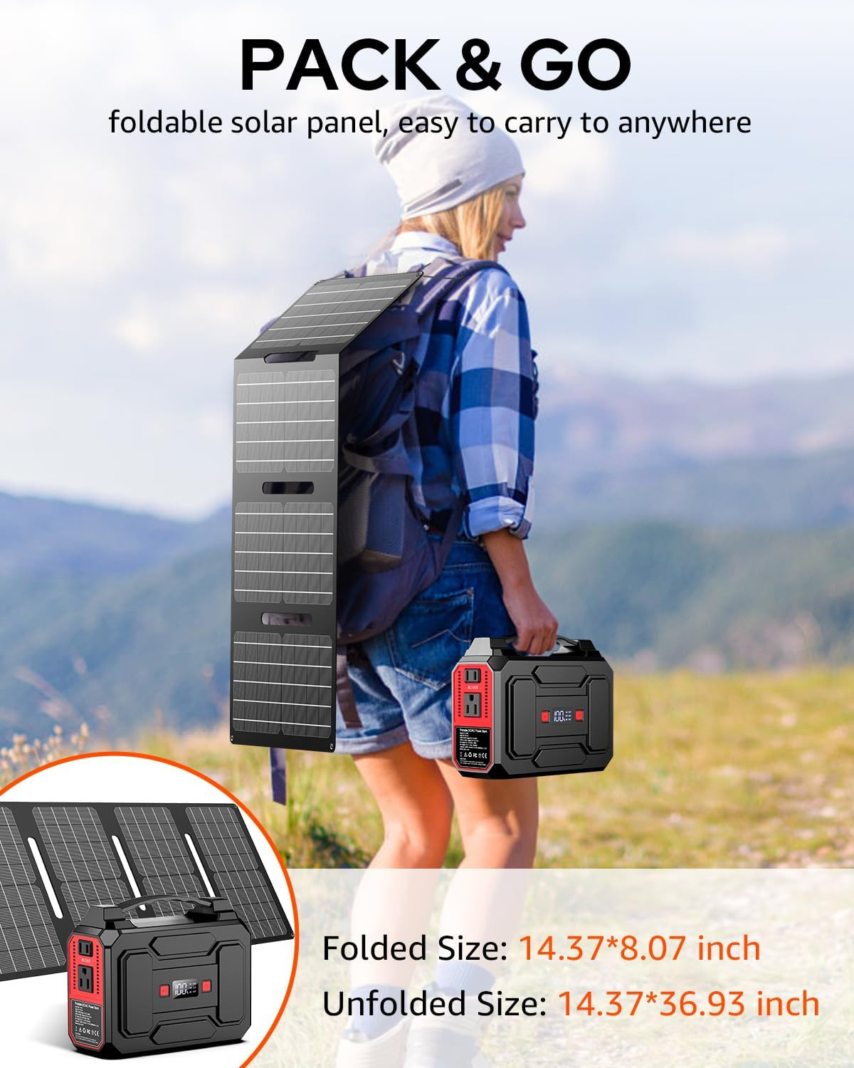 Solar Powered Generator 200W Peak/100W Rated, Portable Solar Generator Power Sta