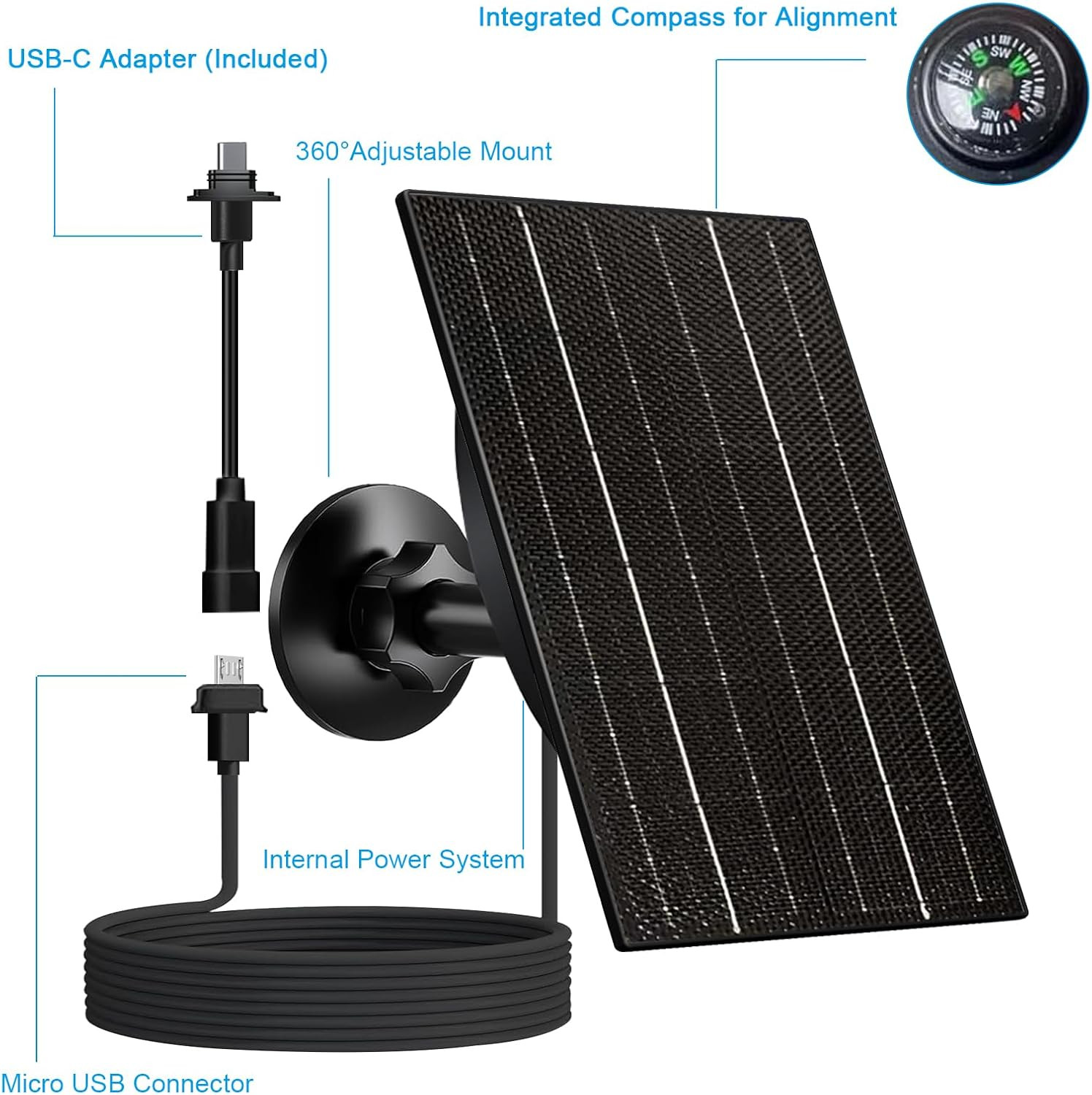 Solar Panel Blink Outdoor 4/3/XT2/XT Camera 4W High-Efficiency Solar Charger USB
