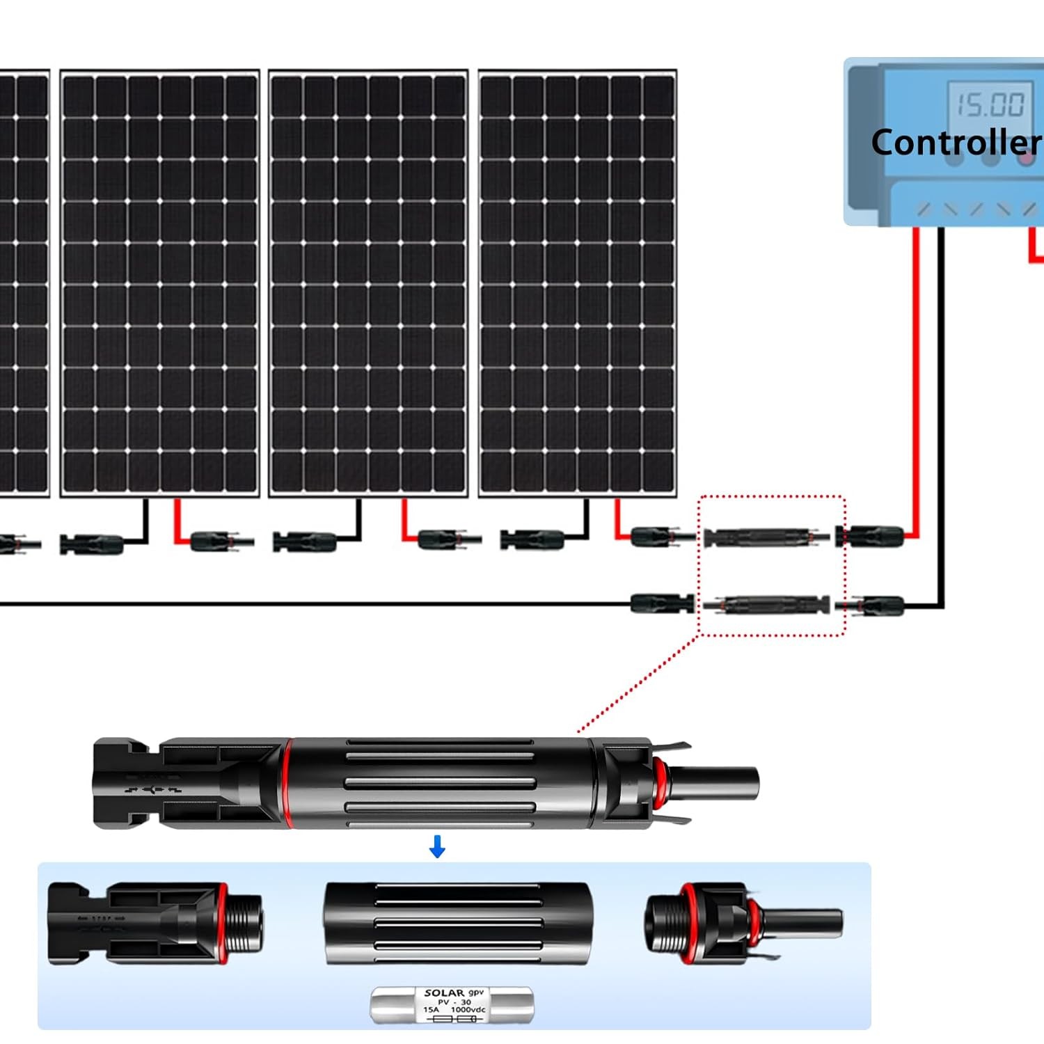 10PCS Solar Fuses Holder Inline Waterproof Solar Fuse Connector for Solar Panel