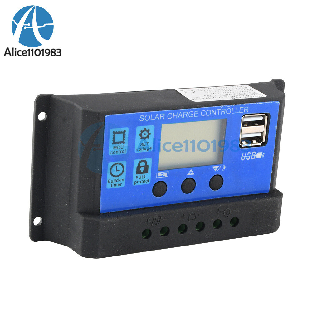 Solar Panel 12V 24V 10A 20A 30A Battery Charge Controller LCD Regulator Dual USB