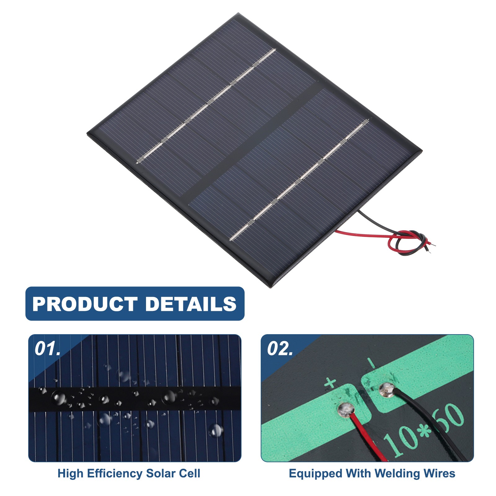 5 Pcs 6V 1.68W 280mA Mini Solar Panels with 2 Cable 110mm x 92mm
