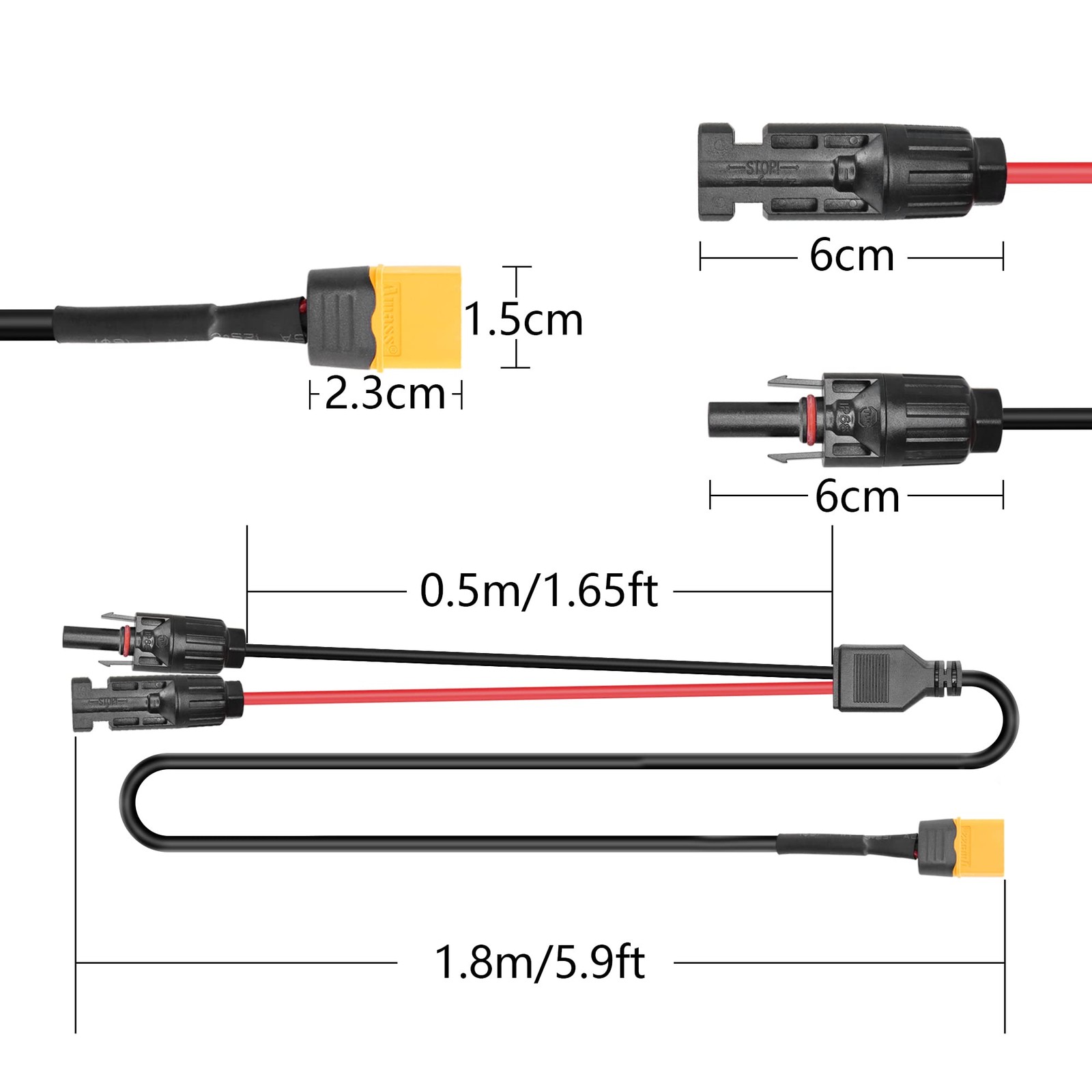 Solar Connector to XT60 Male Adapter Cable,1.8m/5.9ft XT60 Male Connector Con…