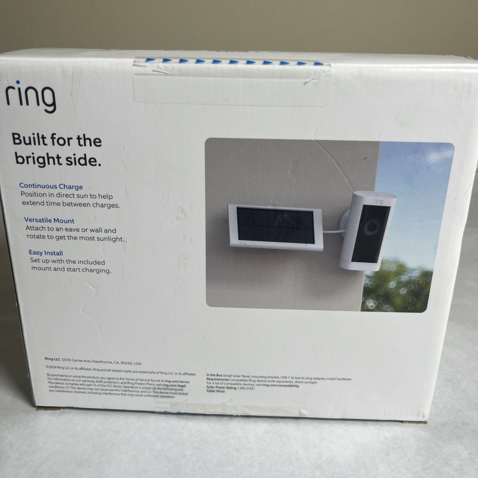 Ring Small Solar Panel 1.9W for Outdoor Camera White With Flexible Mount