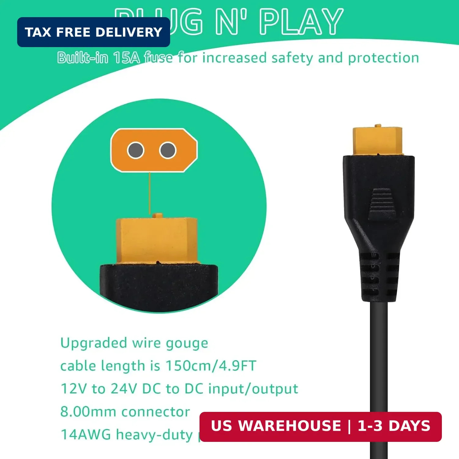 12V/24V XT60 Car Charging Cable Replacement for Ecoflow Delta/River Bluetti EB55