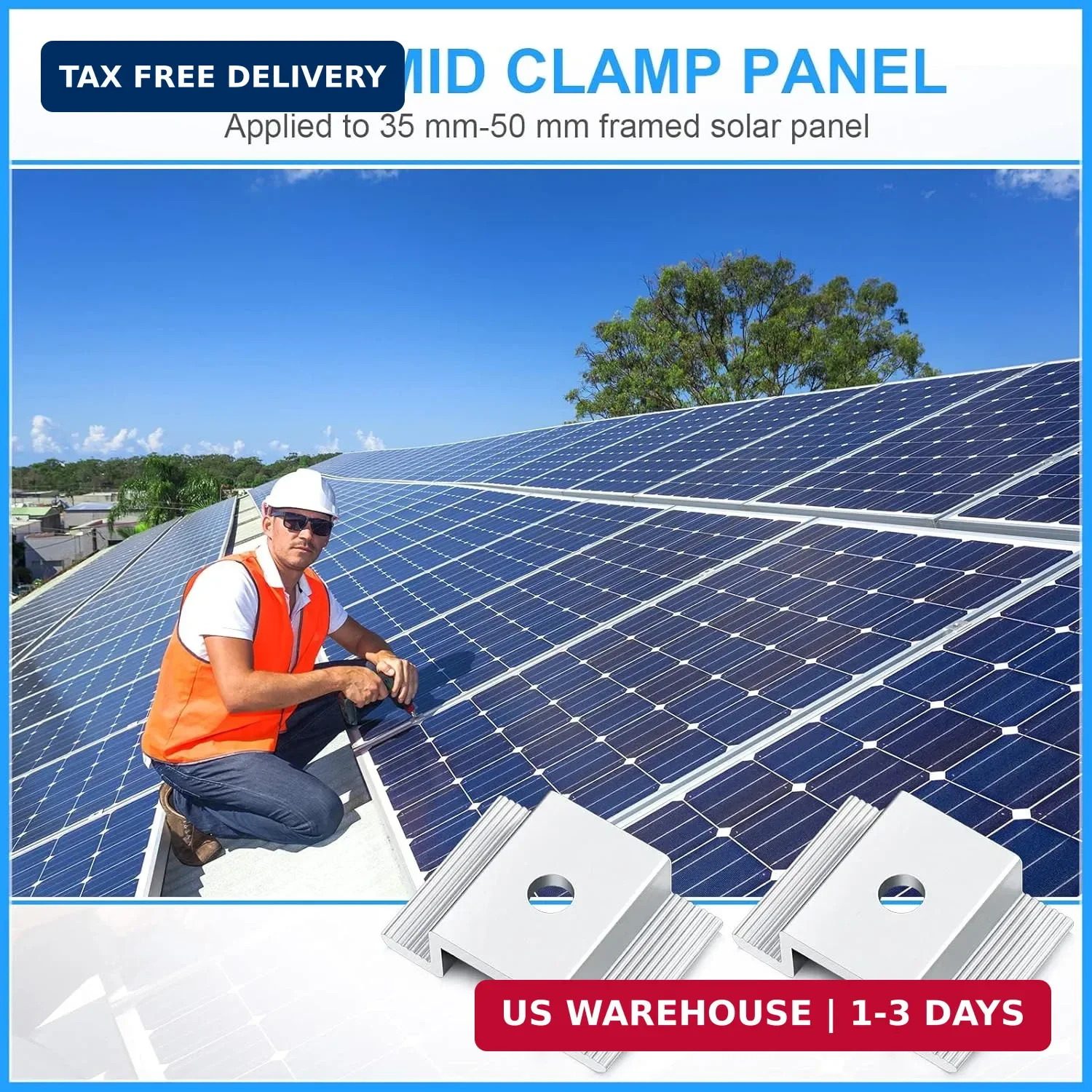 12 Pack Solar Panel Mid Clamps 1.06 Inch Solar Panel Bracket Aluminium Mounting
