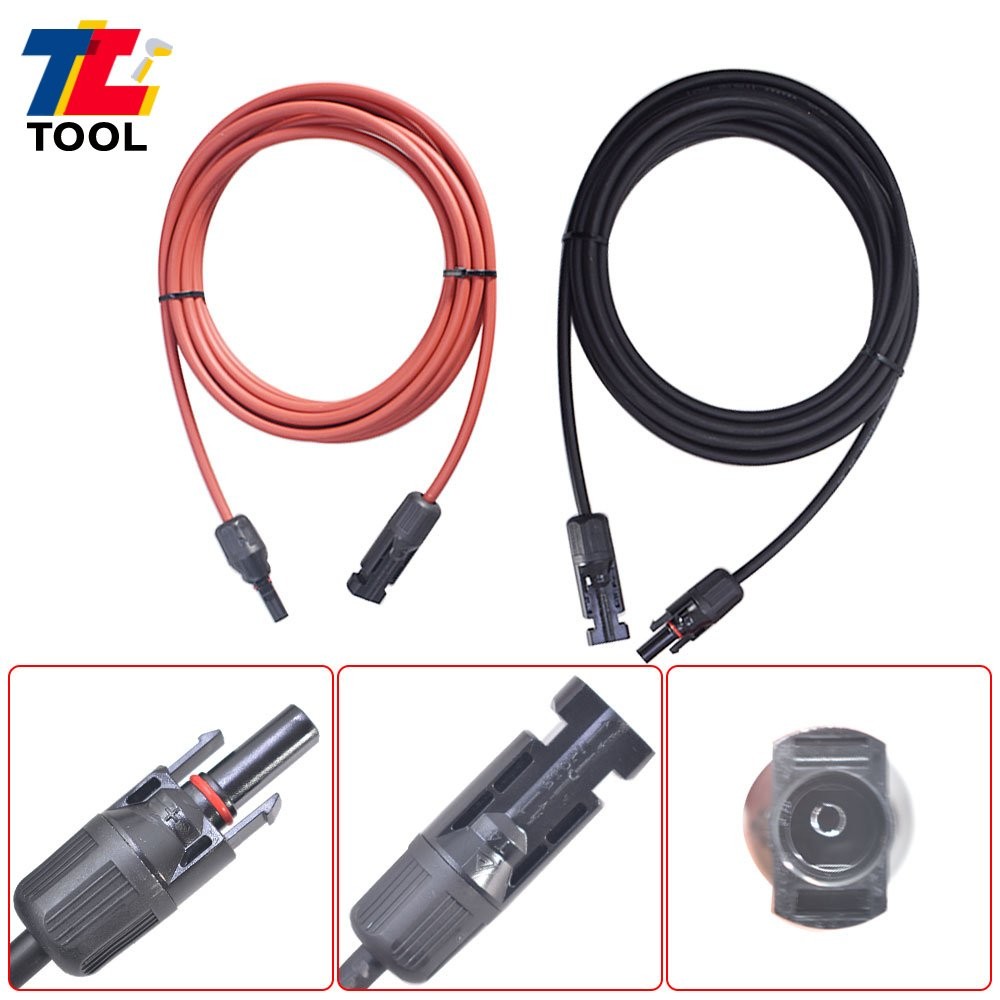 1-Pair 10ft Black + Red 12AWG Solar Panel Extension Cable Wire Connector