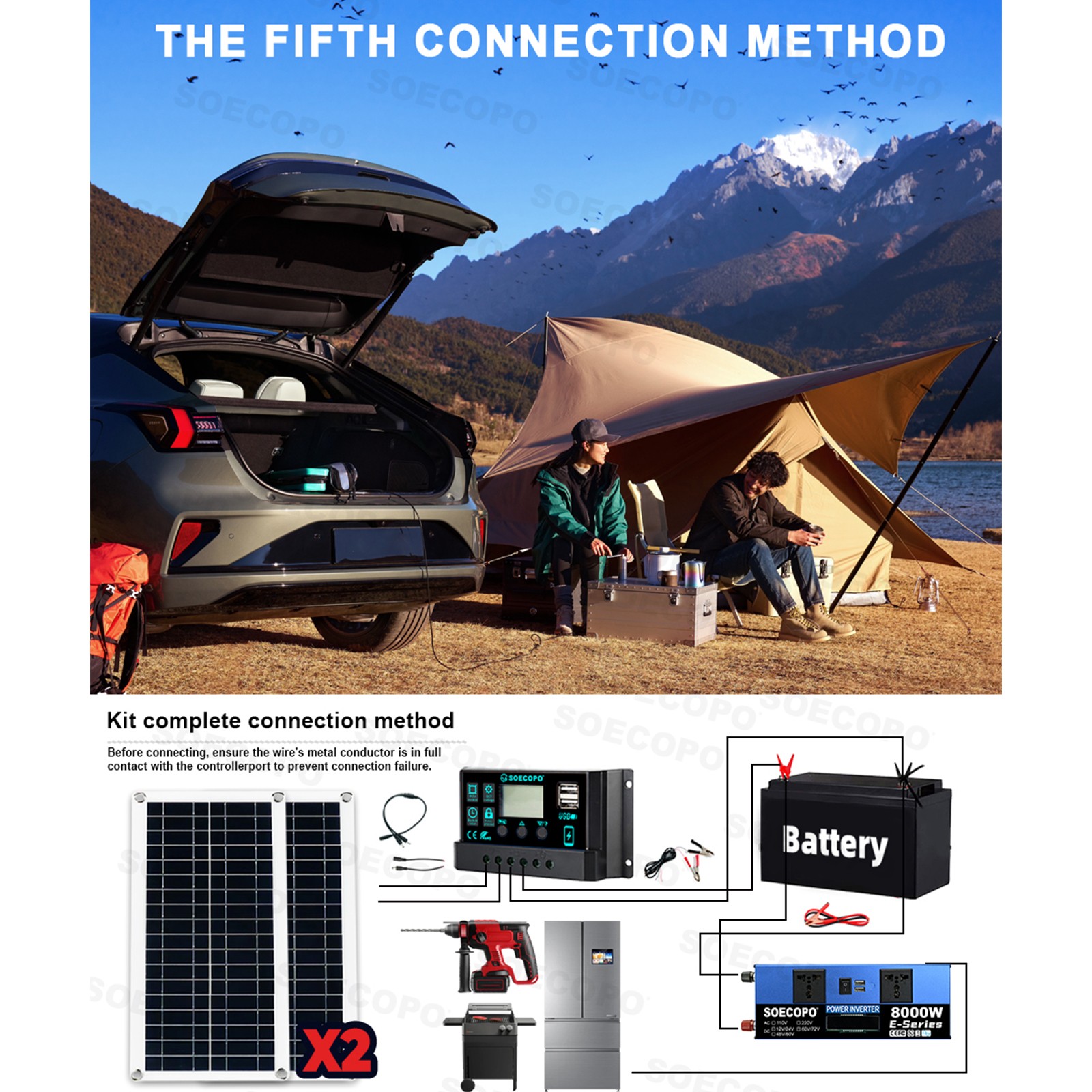 8000W Solar Power Kit Inverter, 2pcs 200W Solar Panels & 100A Controller