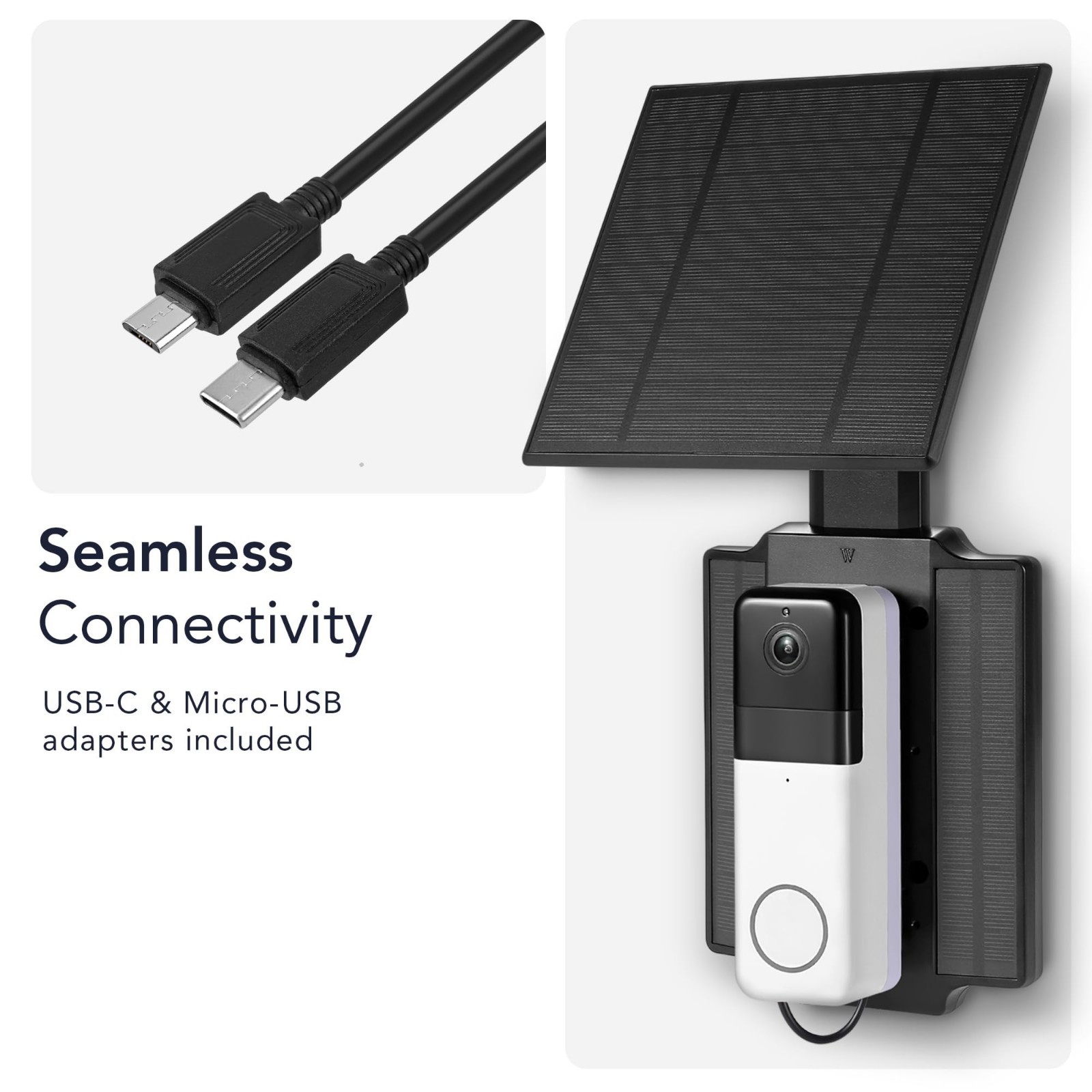 Universal Solar Charger for Ring & Wyze Video Doorbells – 2.5W Solar Panel Power