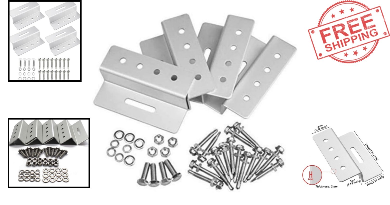 4 Sets of Durable Aluminum Solar Panel Roof Brackets for RV & Yacht Installation